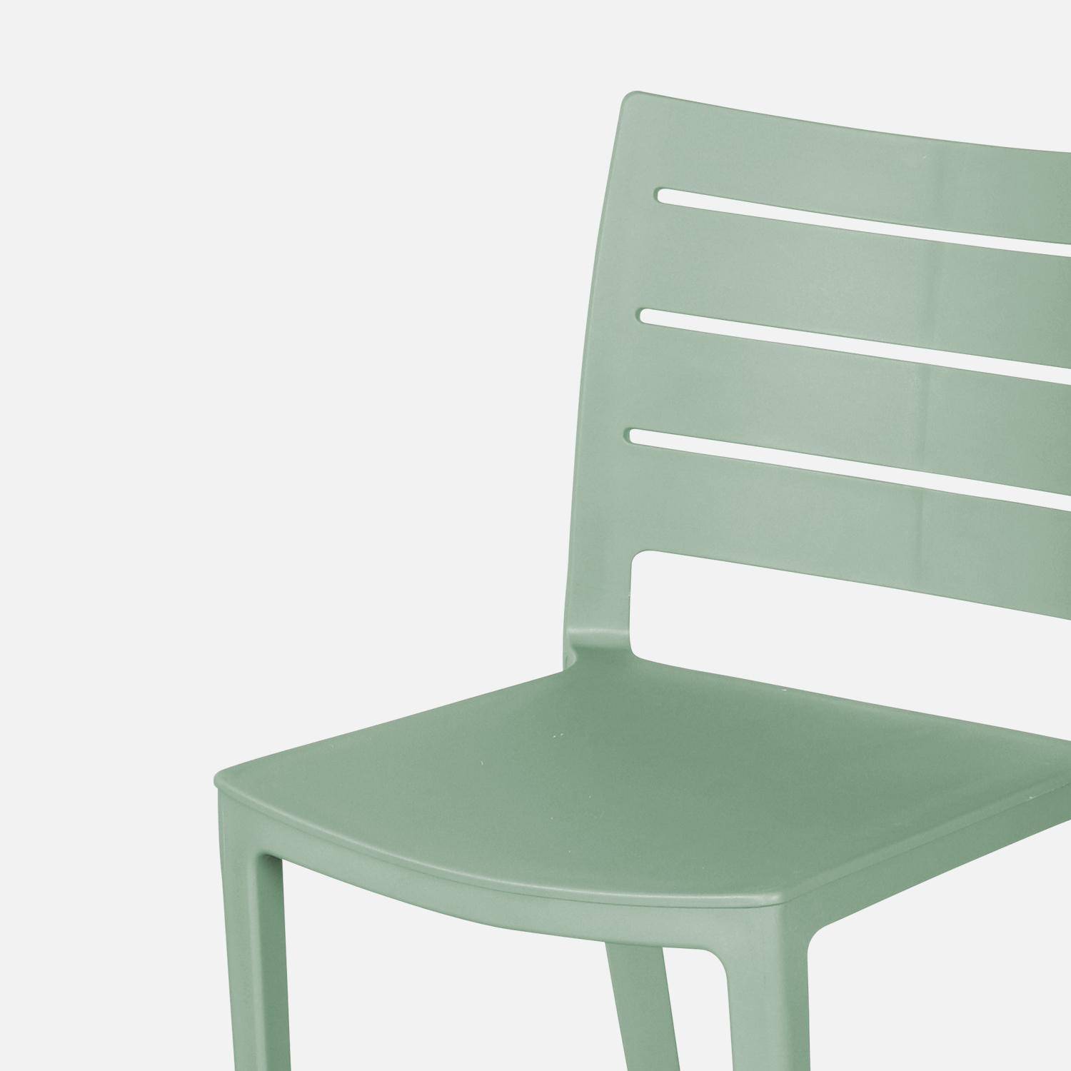 Lot de 4 chaises de jardin en plastique vert de gris, empilables, déjà montées ,sweeek,Photo4
