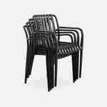 Lot de 4 fauteuils de jardin en plastique noir, empilables, design linéaire  Photo3
