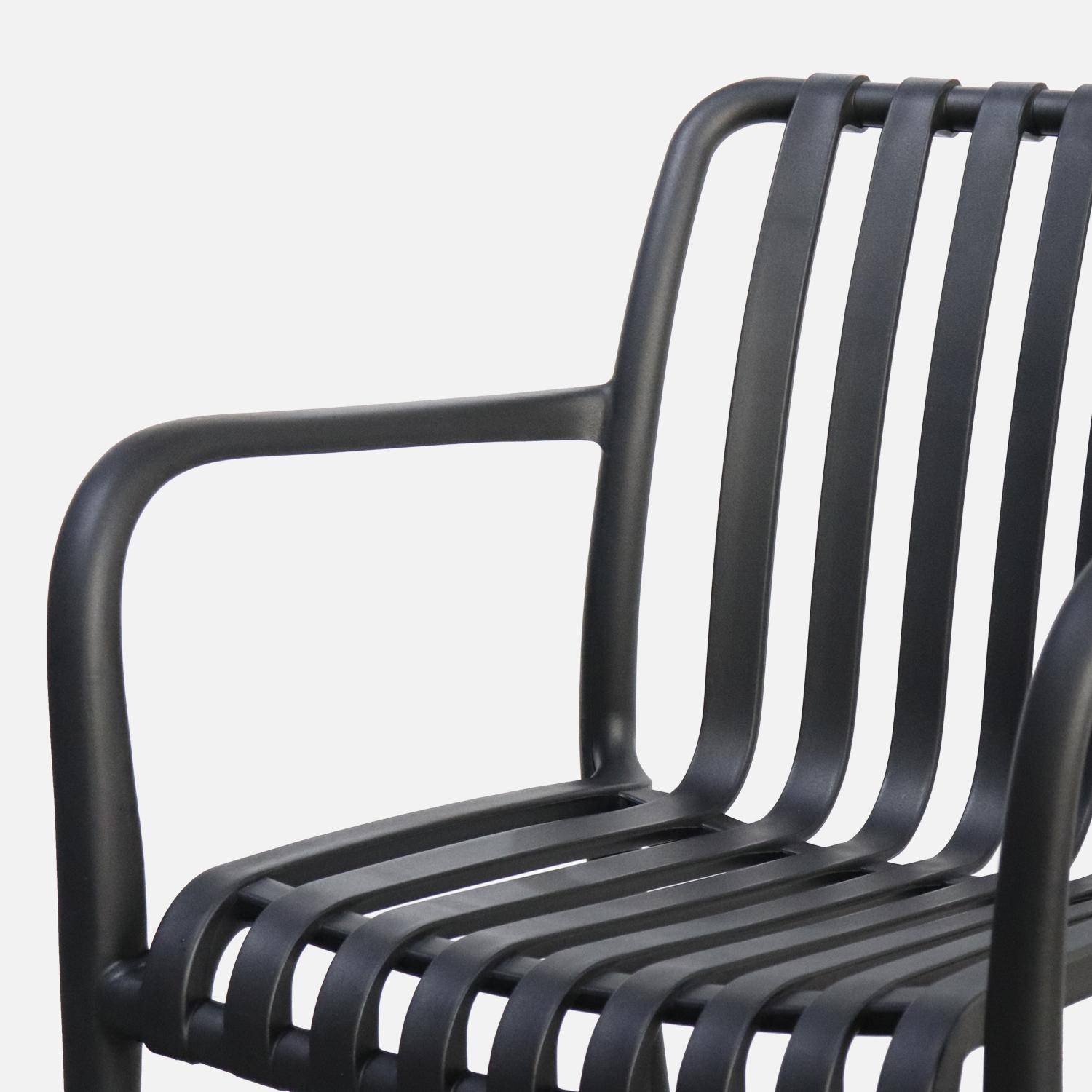4er-Set Gartensessel aus schwarzem Kunststoff, stapelbar, lineares Design - Agathe Photo4
