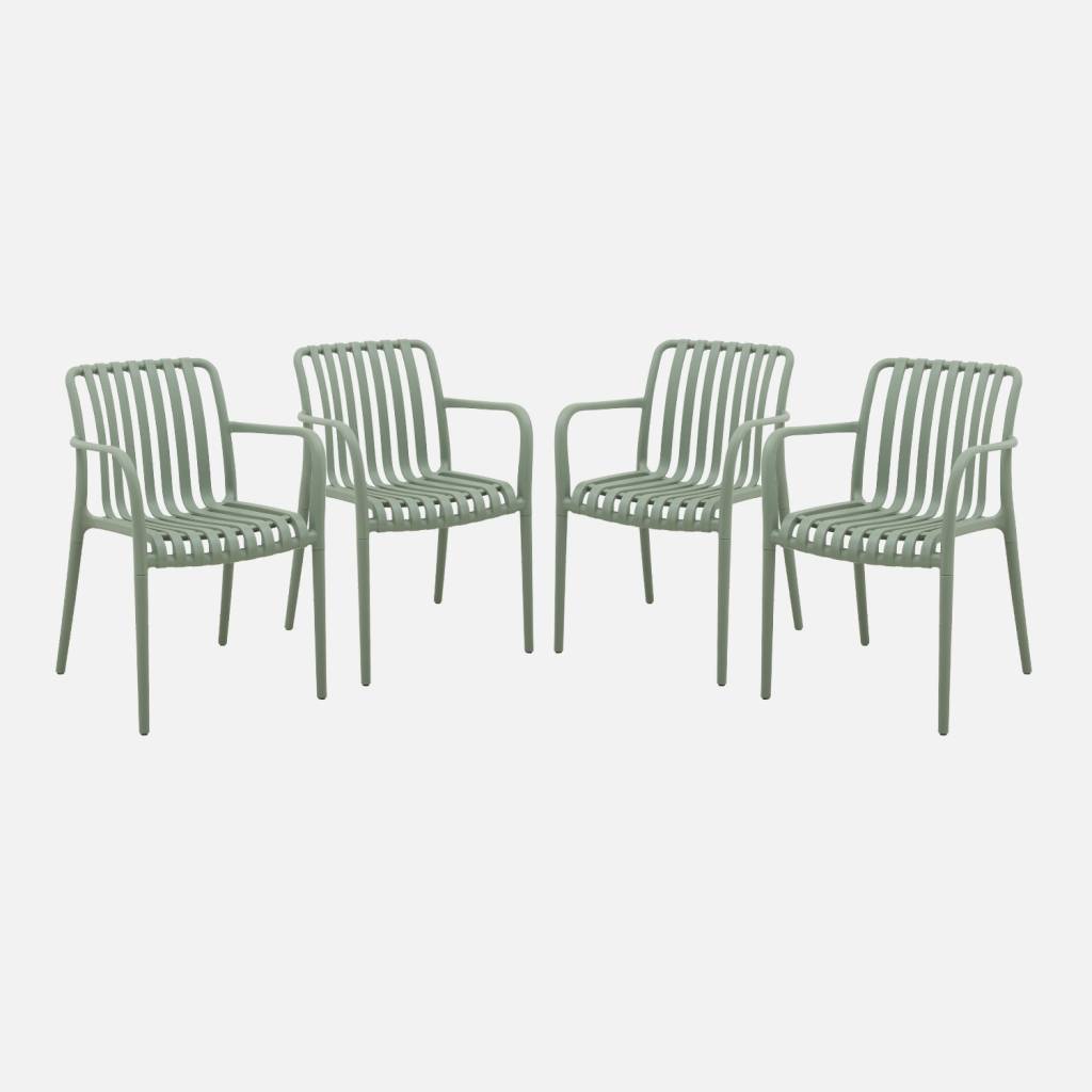 Set of 4 plastic garden armchairs, Sage Green