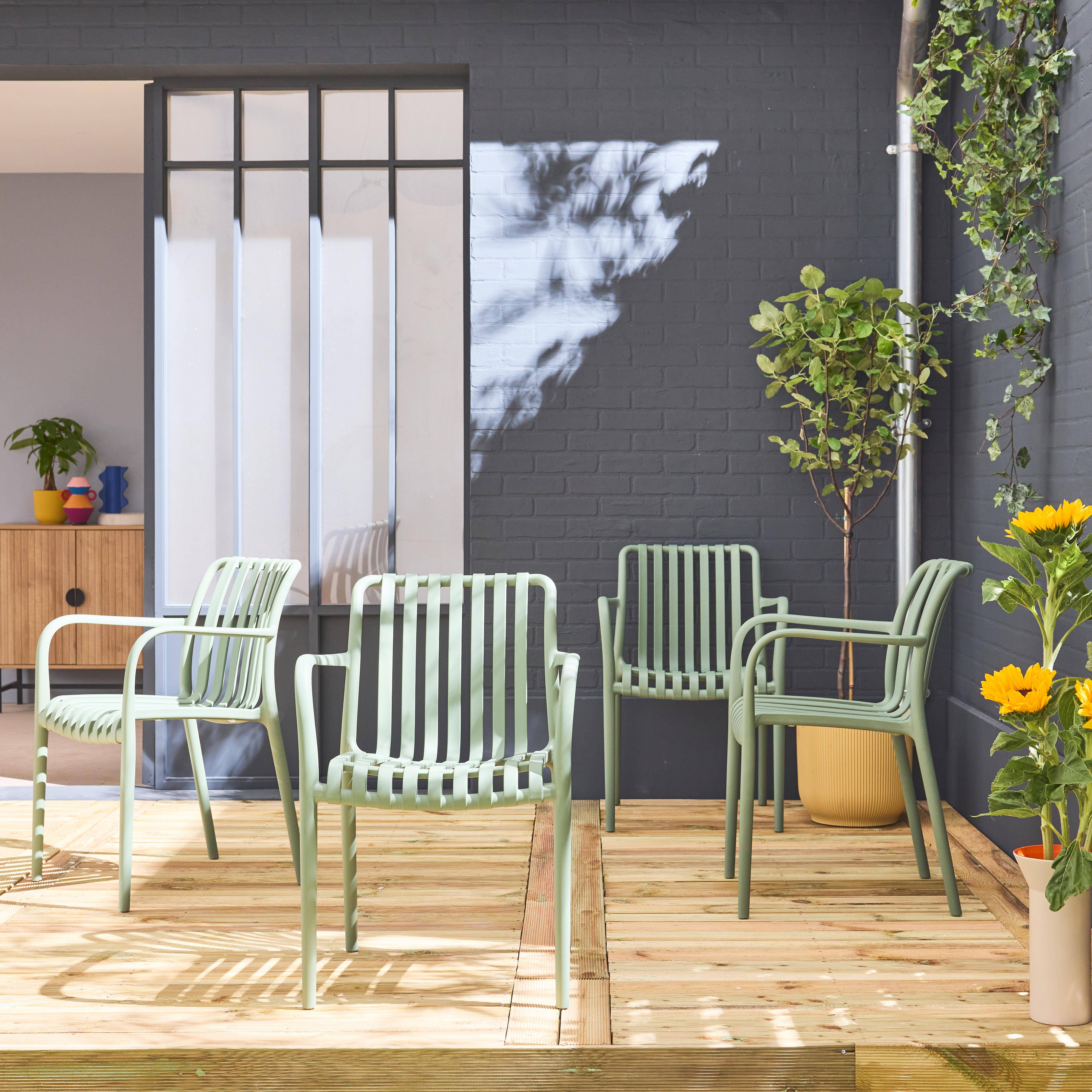 Sillón de jardín con diseño lineal, set de 4, Agathe, Verde grisáceo, 58x55x81 cm Photo2