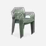 Lot de 4 fauteuils de jardin en plastique vert de gris, empilables, design linéaire  Photo3