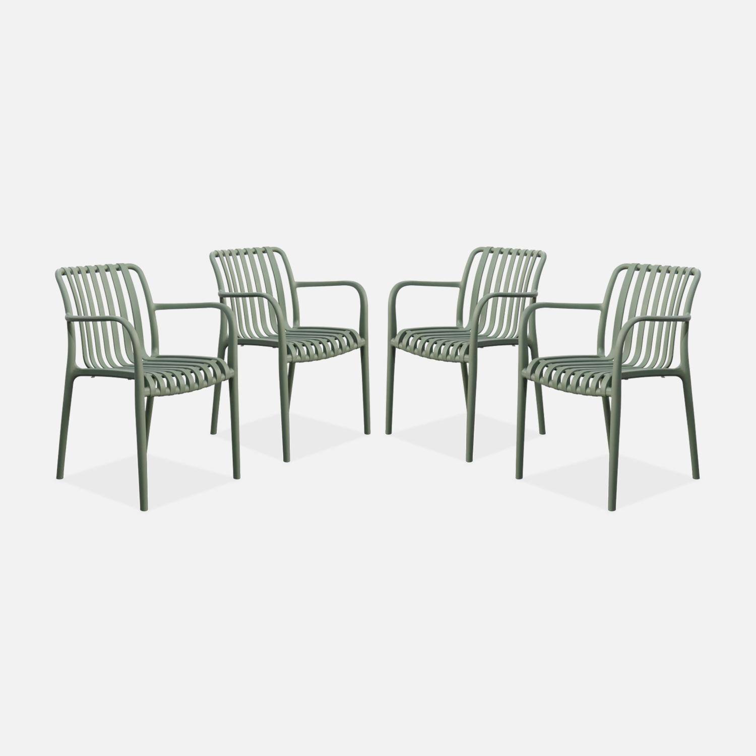 Sillón de jardín con diseño lineal, set de 4, Agathe, Verde grisáceo, 58x55x81 cm,sweeek,Photo3