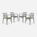 Lot de 4 fauteuils de jardin en plastique vert de gris, empilables, design linéaire  Photo1