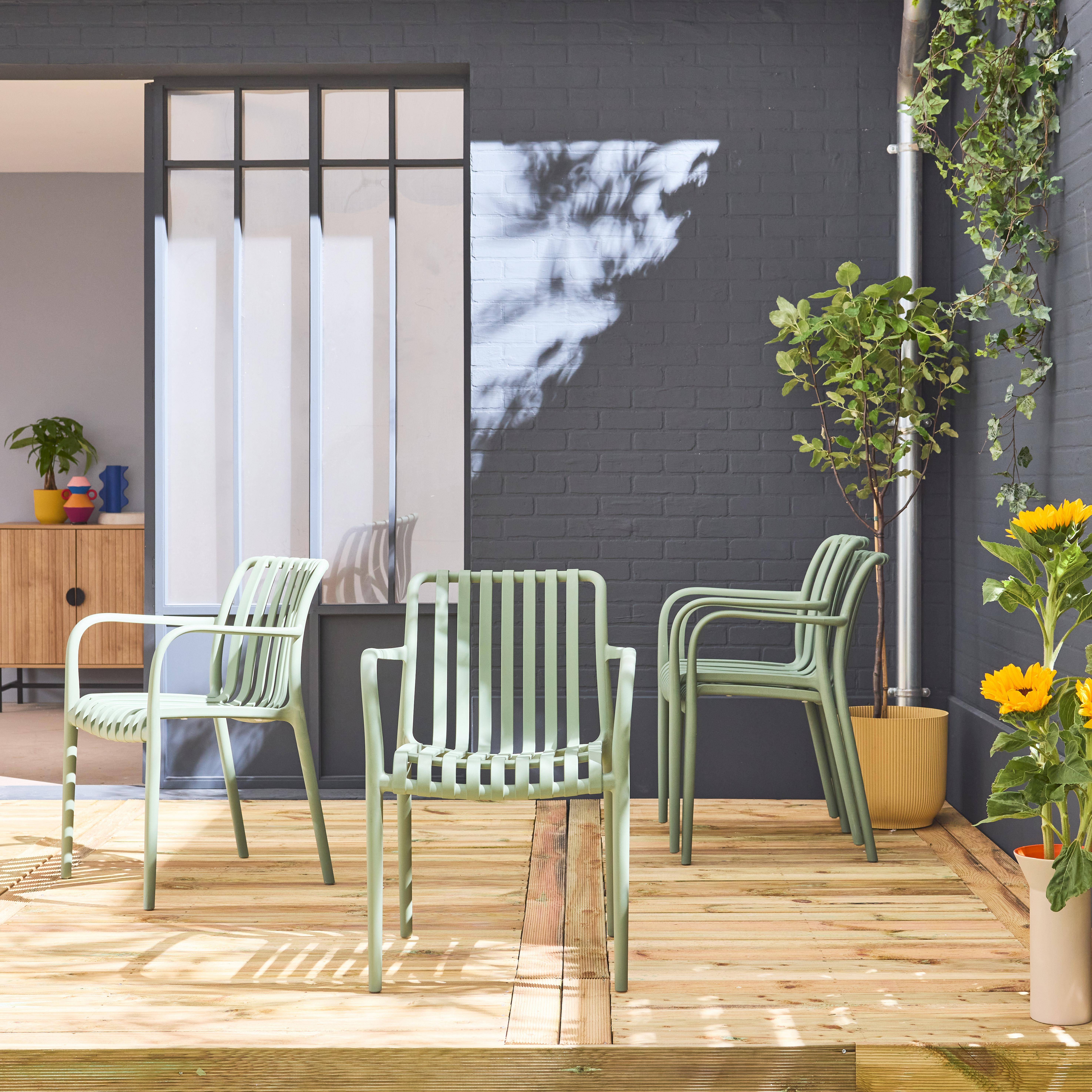 Sillón de jardín con diseño lineal, set de 4, Agathe, Verde grisáceo, 58x55x81 cm Photo1