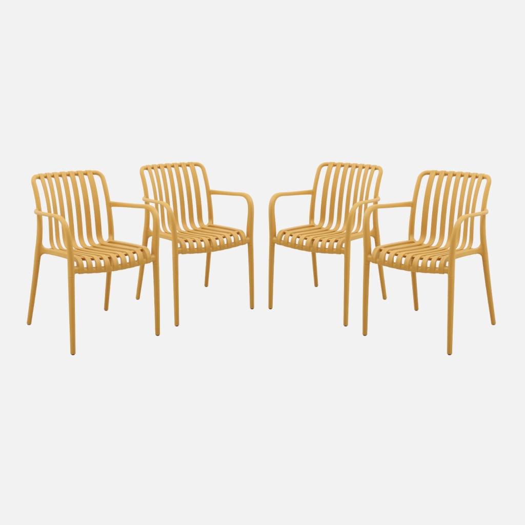 Set of 4 plastic garden armchairs, Mustard Yellow