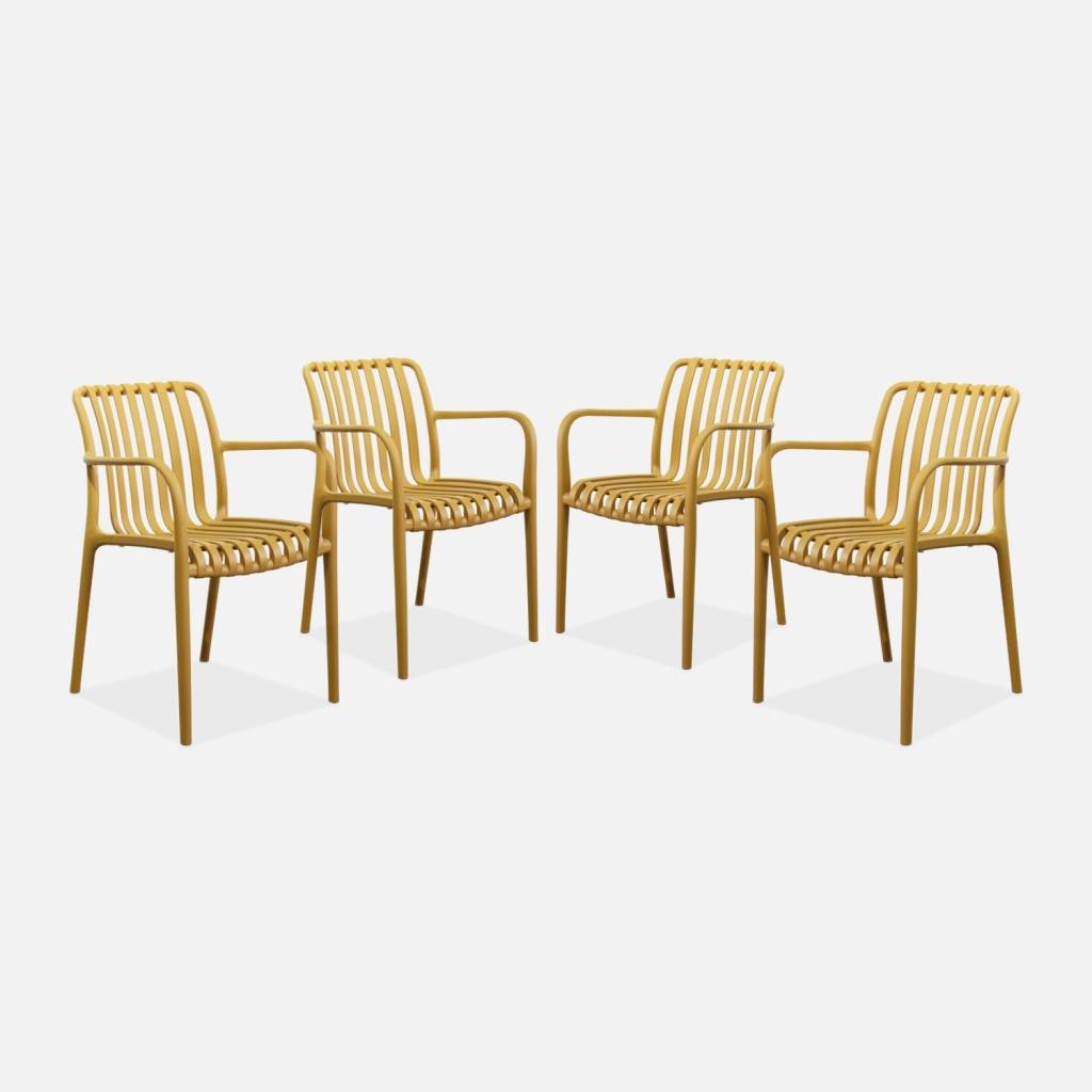 Sillón de jardín con diseño lineal, set de 4, Mostaza