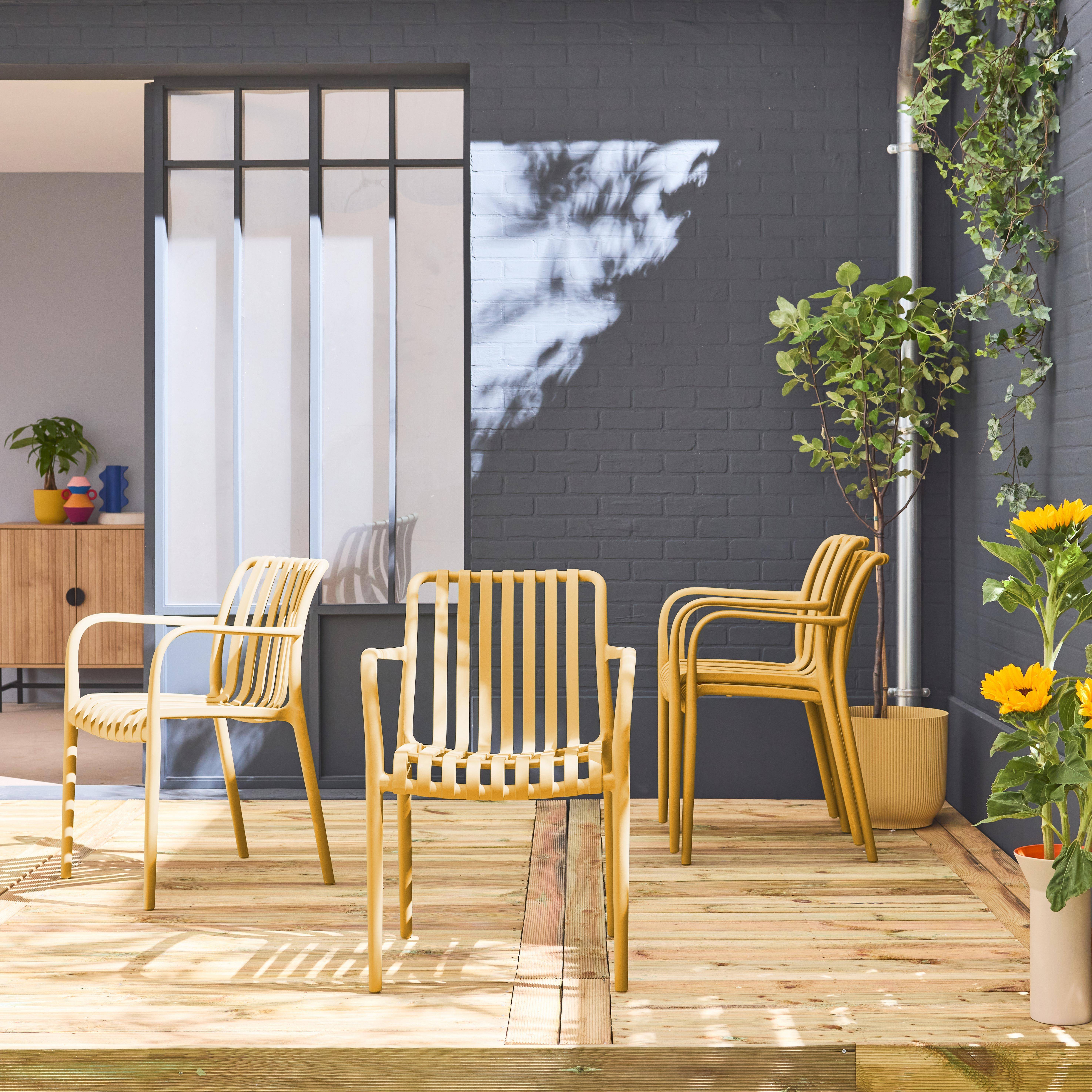 Set of 4 plastic garden armchairs, Agathe, Mustard Yellow, 58x55x81 cm Photo1