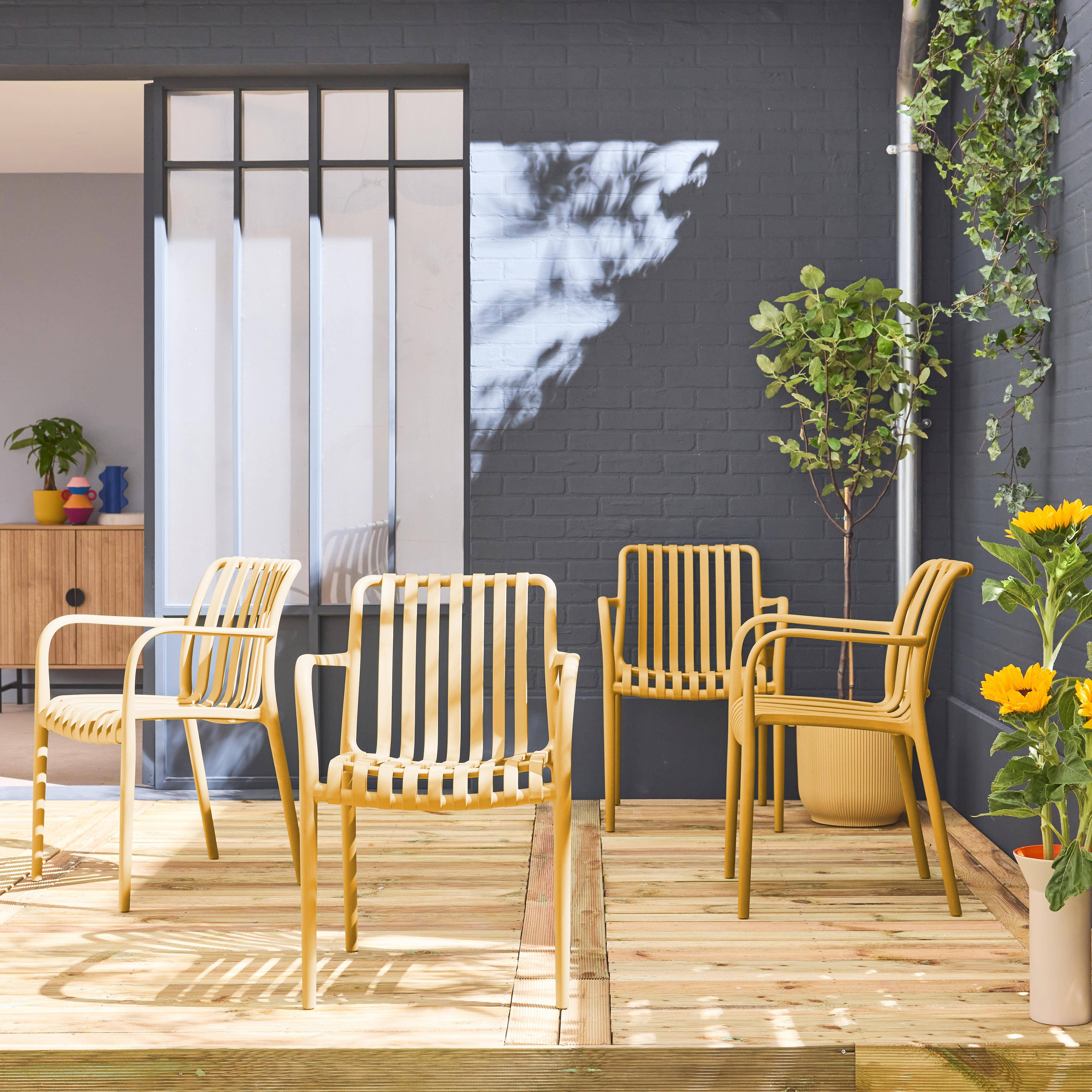 Set of 4 plastic garden armchairs, Agathe, Mustard Yellow, 58x55x81 cm Photo2