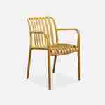 Lot de 4 fauteuils de jardin en plastique moutarde, empilables, design linéaire  Photo2