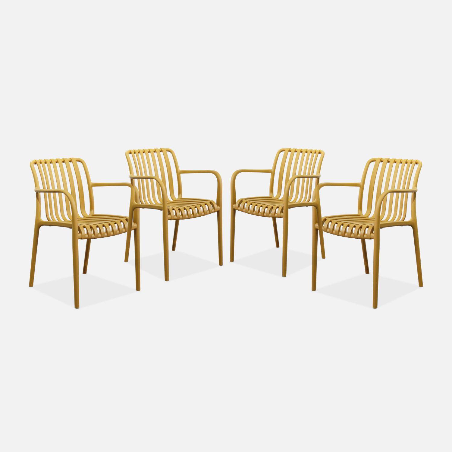 Set of 4 plastic garden armchairs, Agathe, Mustard Yellow, 58x55x81 cm,sweeek,Photo3