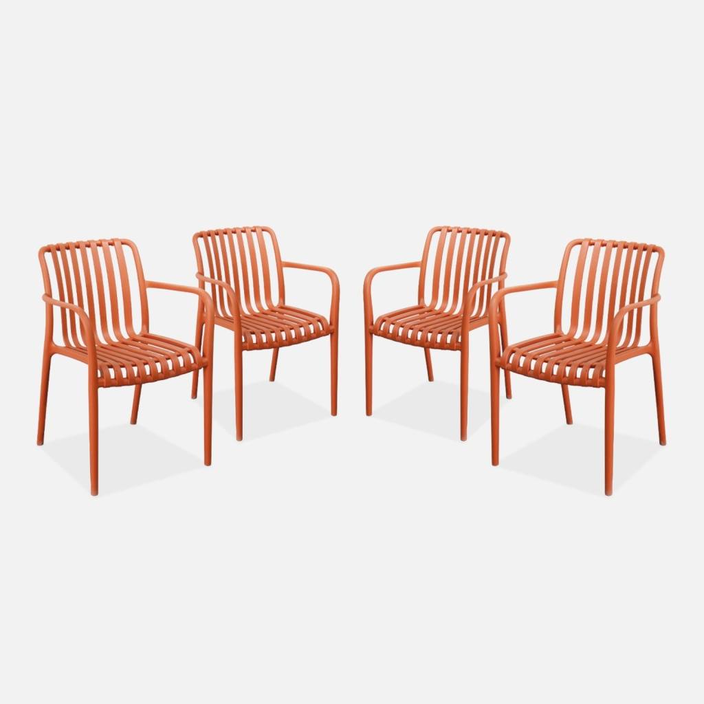 Sillón de jardín con diseño lineal, set de 4, Terra Cotta