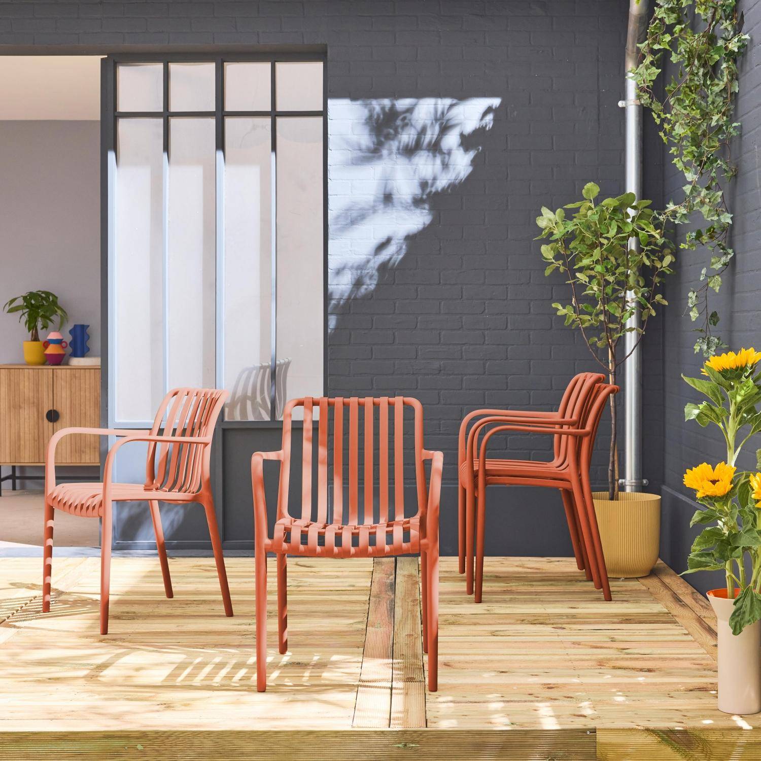 Set of 4 plastic garden armchairs, Agathe, Terracotta, 58x55x81 cm Photo1