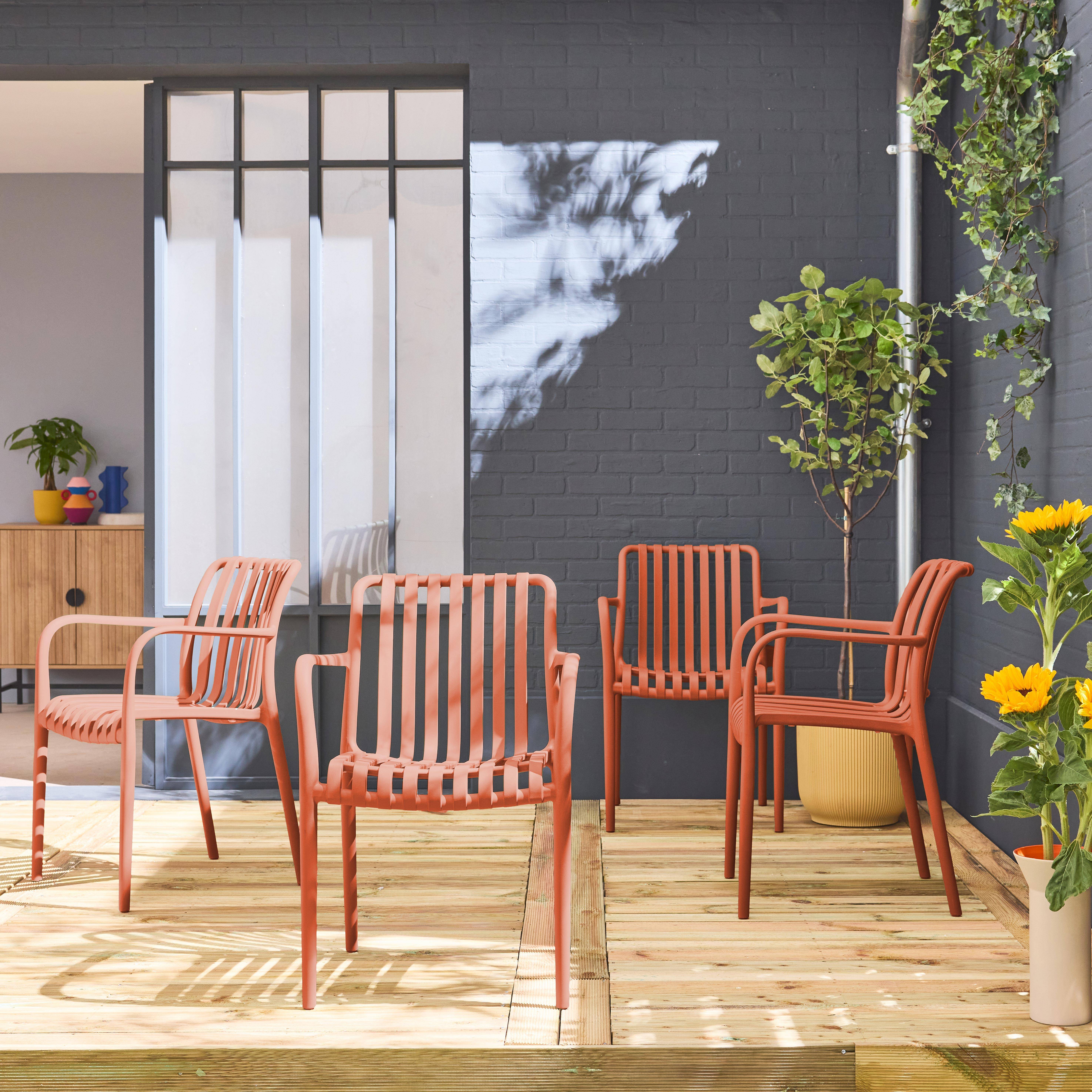Set of 4 plastic garden armchairs, Agathe, Terracotta, 58x55x81 cm Photo2
