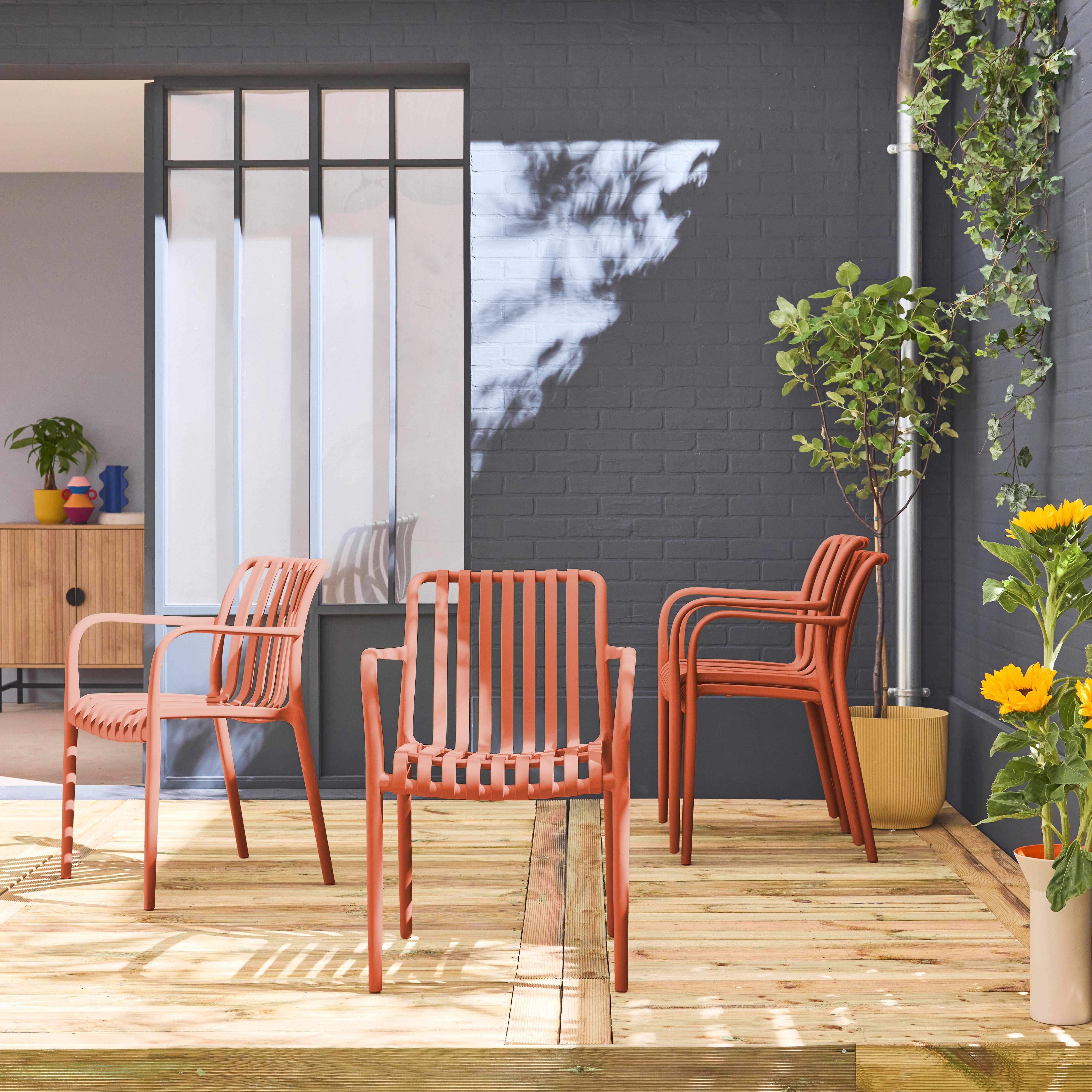 Set of 4 plastic garden armchairs, Agathe, Terracotta, 58x55x81 cm Photo1