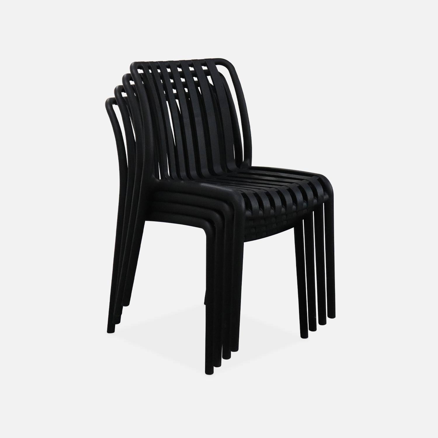 Lot de 4 chaises de jardin en plastique noir, empilables, déjà montées Photo3