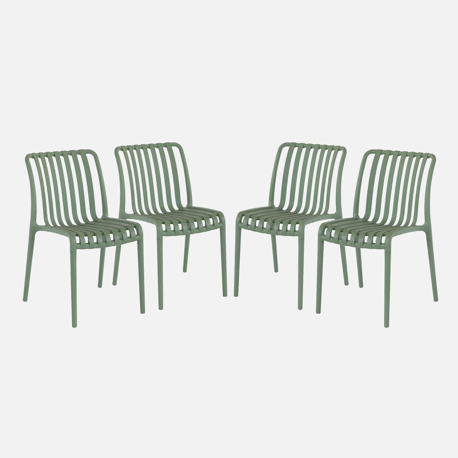 Set of 4 stackable plastic garden chairs, Agathe, Sage Green, 60x48x80 cm Photo1