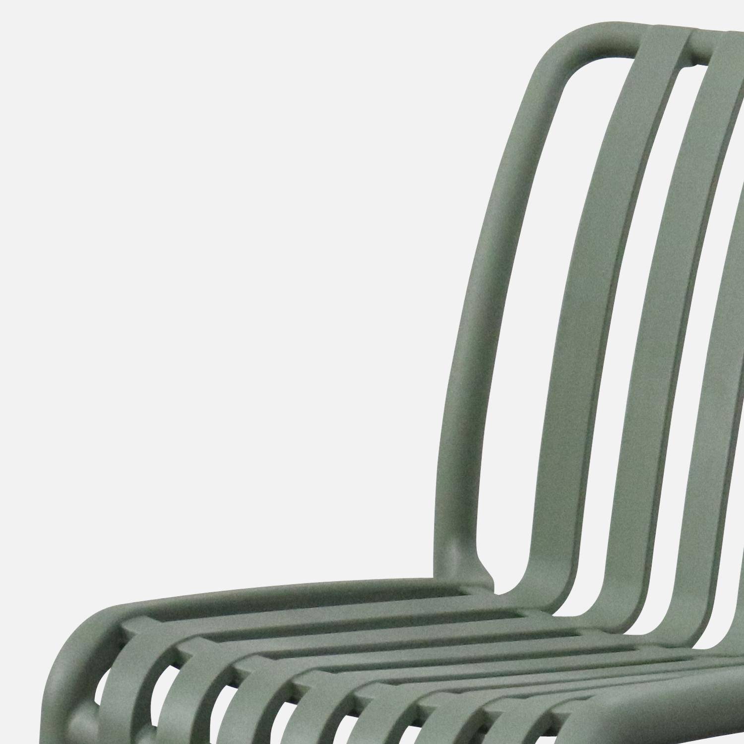 Lot de 4 chaises de jardin en plastique vert de gris, empilables, déjà montées,sweeek,Photo6