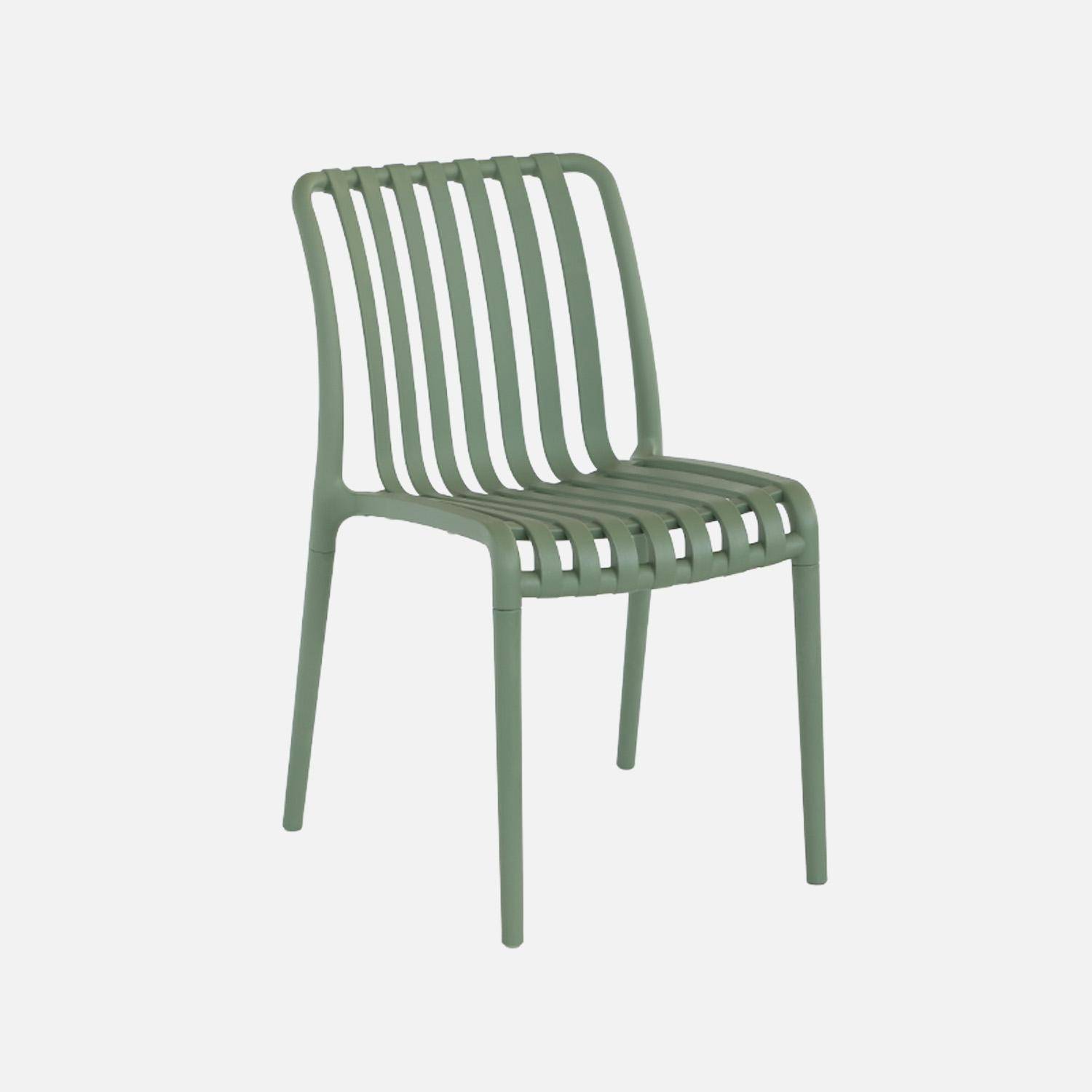 Set of 4 stackable plastic garden chairs, Agathe, Sage Green, 60x48x80 cm Photo2