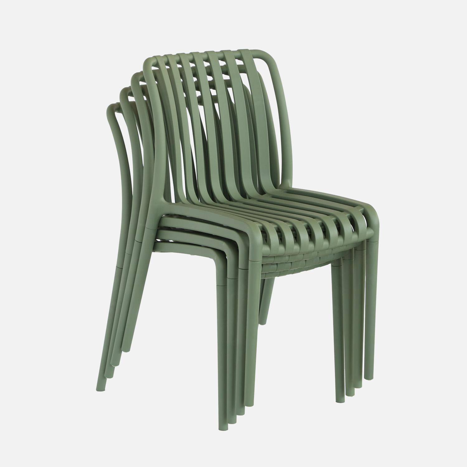 Set of 4 stackable plastic garden chairs, Agathe, Sage Green, 60x48x80 cm Photo4