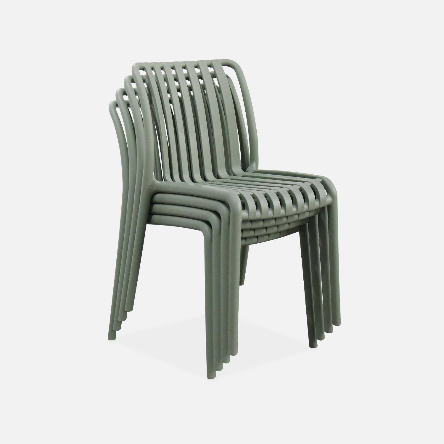 Lot de 4 chaises de jardin en plastique vert de gris, empilables, déjà montées,sweeek,Photo3