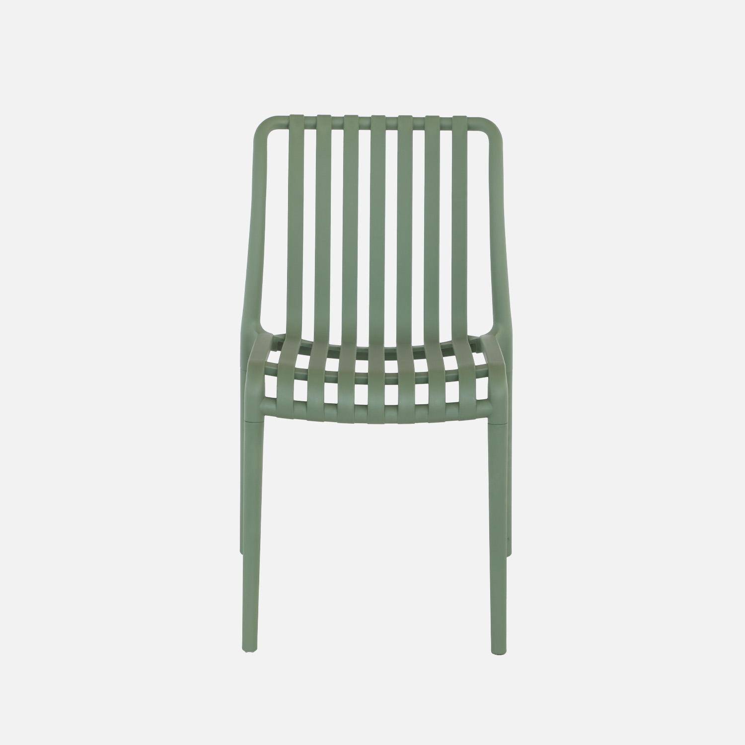 Set of 4 stackable plastic garden chairs, Agathe, Sage Green, 60x48x80 cm,sweeek,Photo3