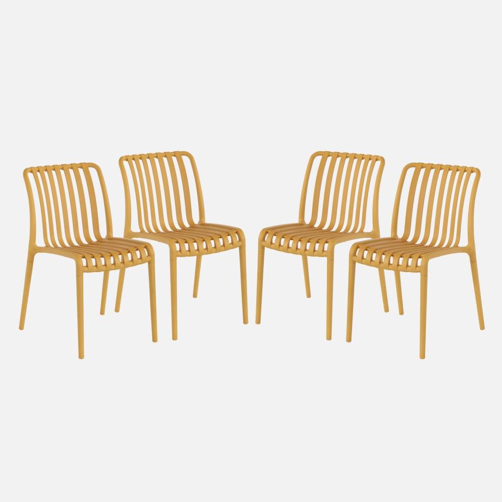 Set van 4 mosterdkleurige plastic tuinstoelen