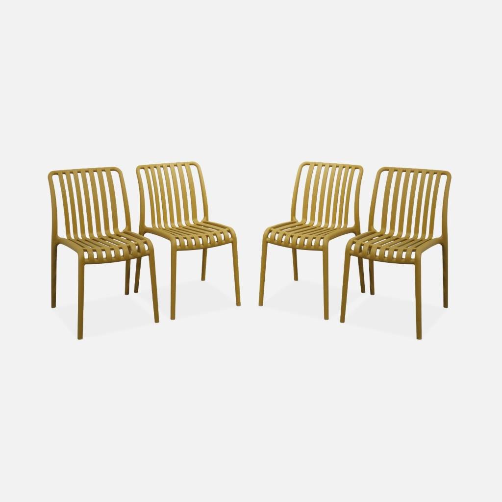 Set of 4 mustard plastic garden chairs