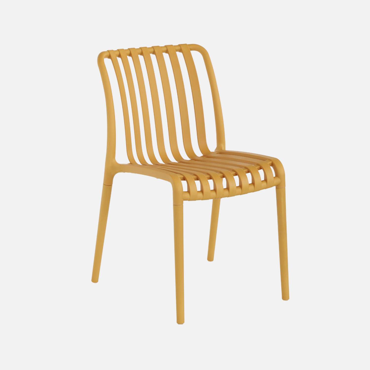 Set of 4 mustard plastic garden chairs, stackable, already assembled,sweeek,Photo2
