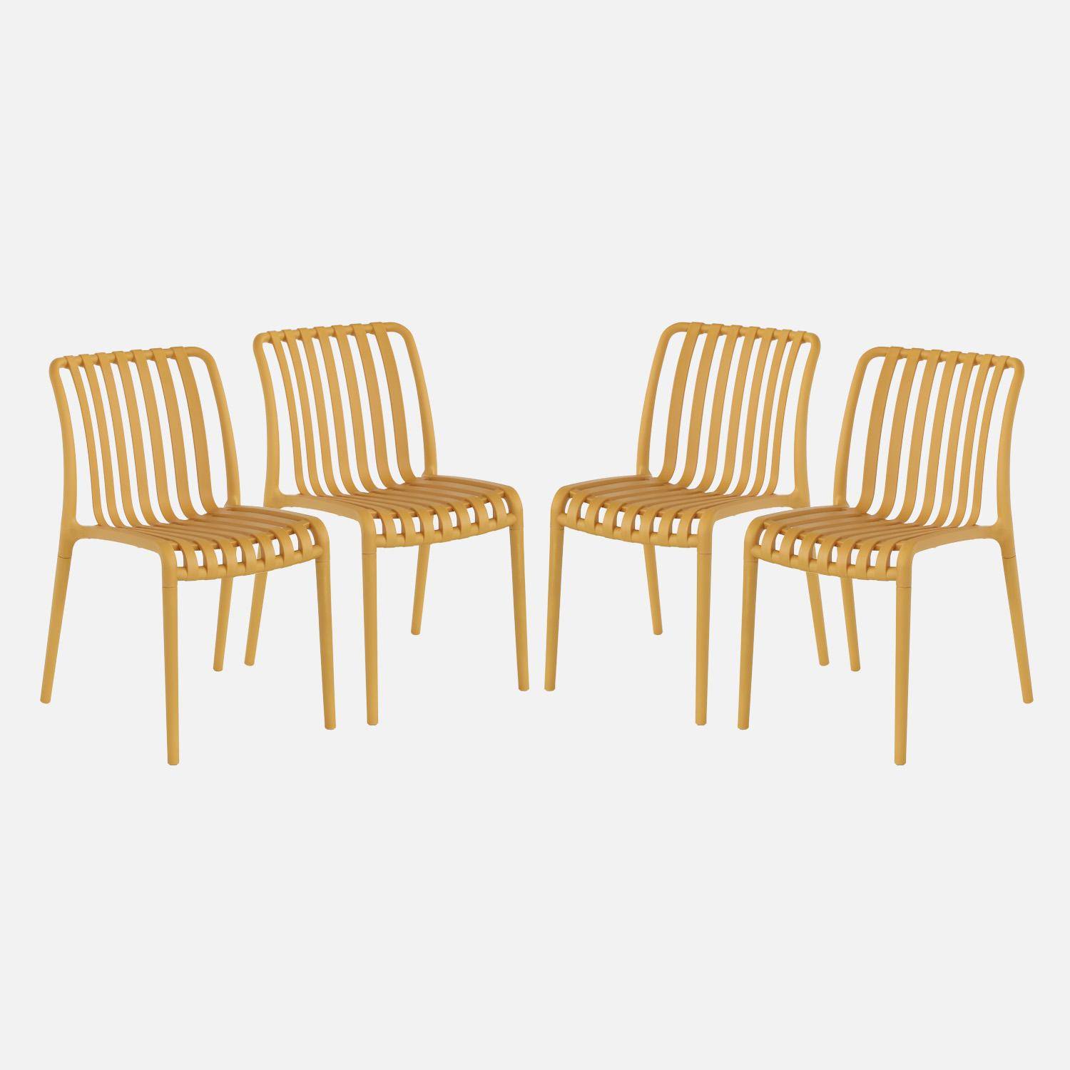 Set of 4 mustard plastic garden chairs, stackable, already assembled Photo1