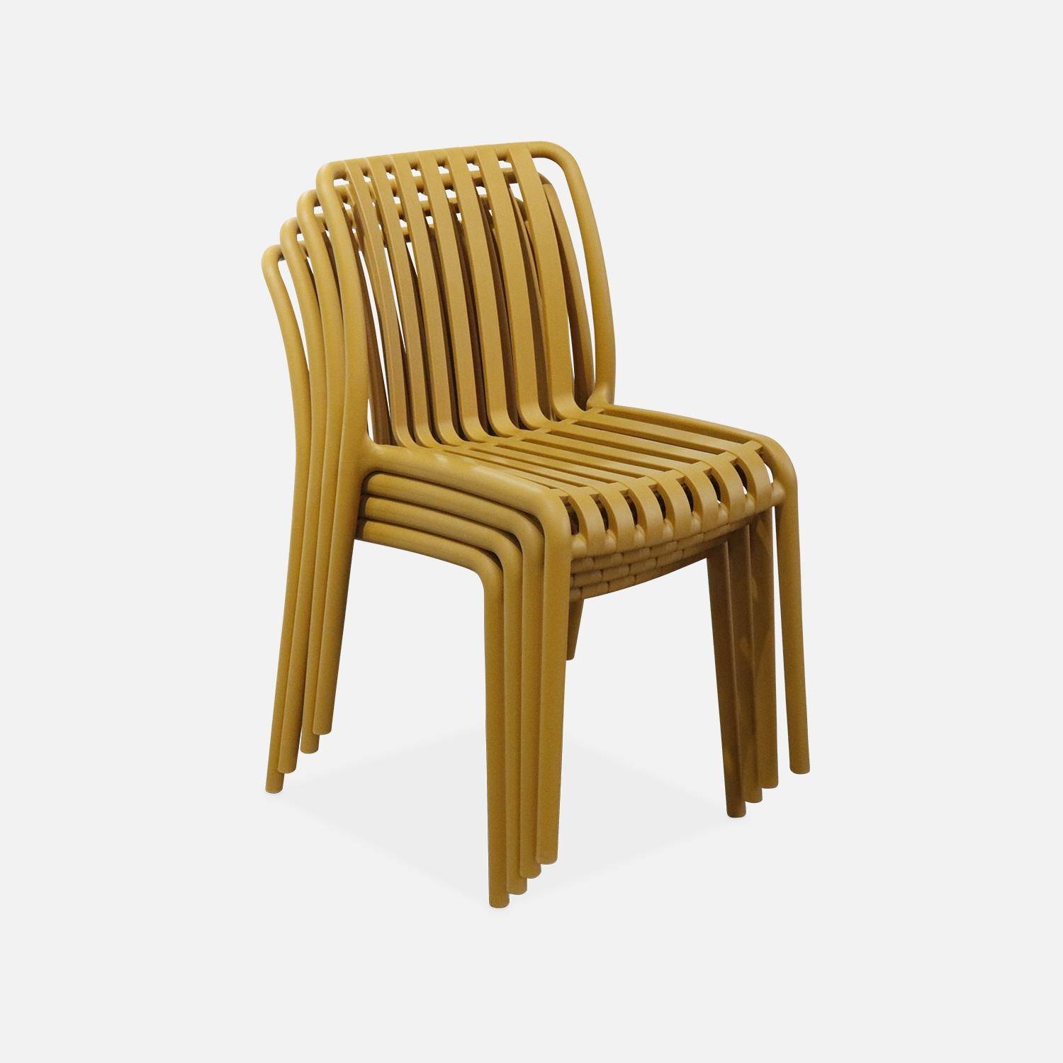 Lot de 4 chaises de jardin en plastique moutarde, empilables, déjà montées Photo5