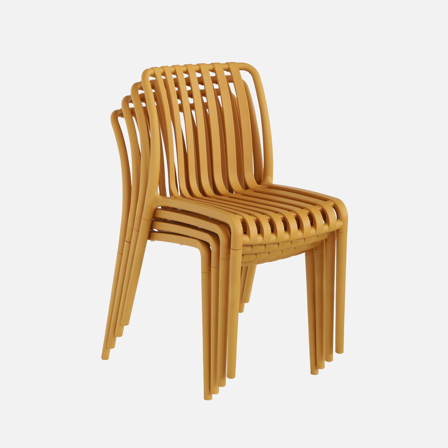 Set of 4 mustard plastic garden chairs, stackable, already assembled Photo4