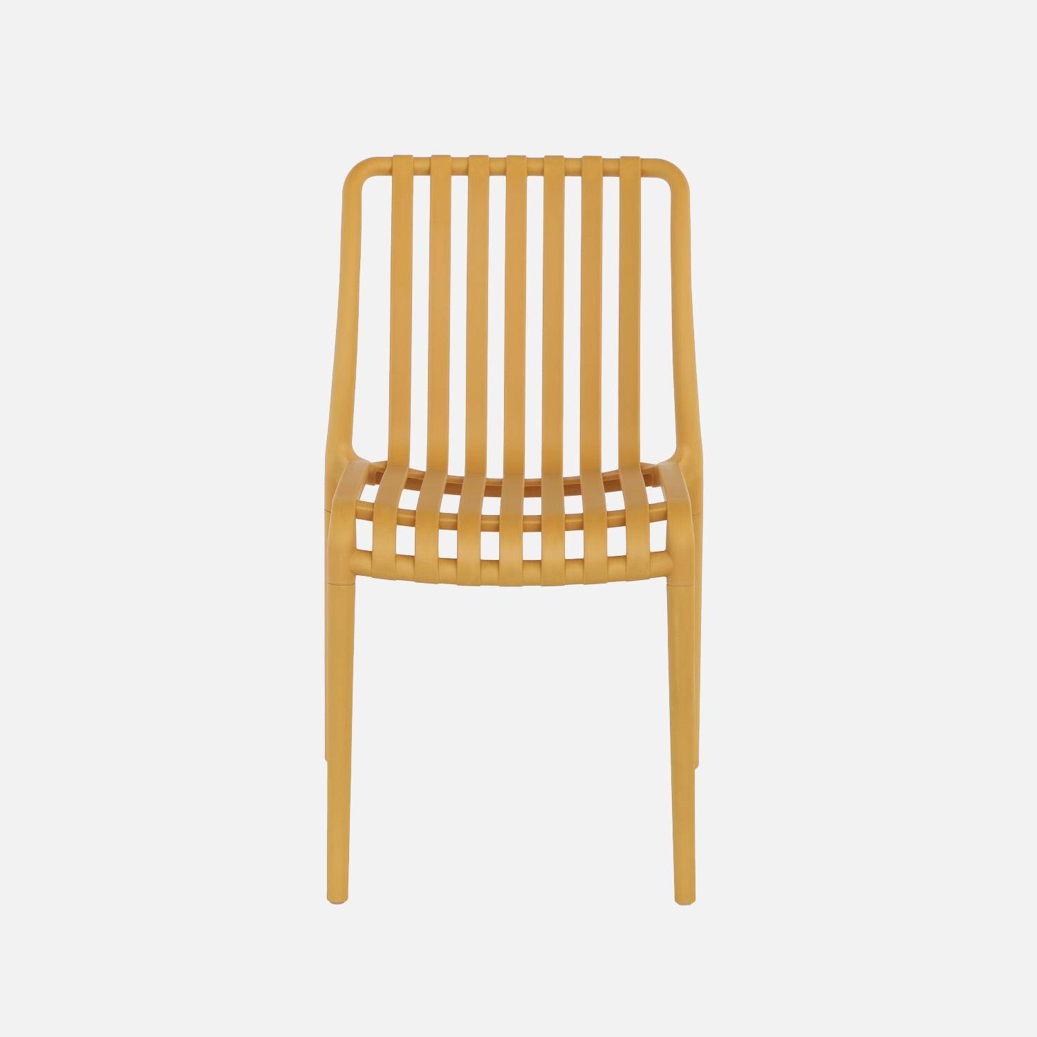 Set of 4 mustard plastic garden chairs, stackable, already assembled Photo3