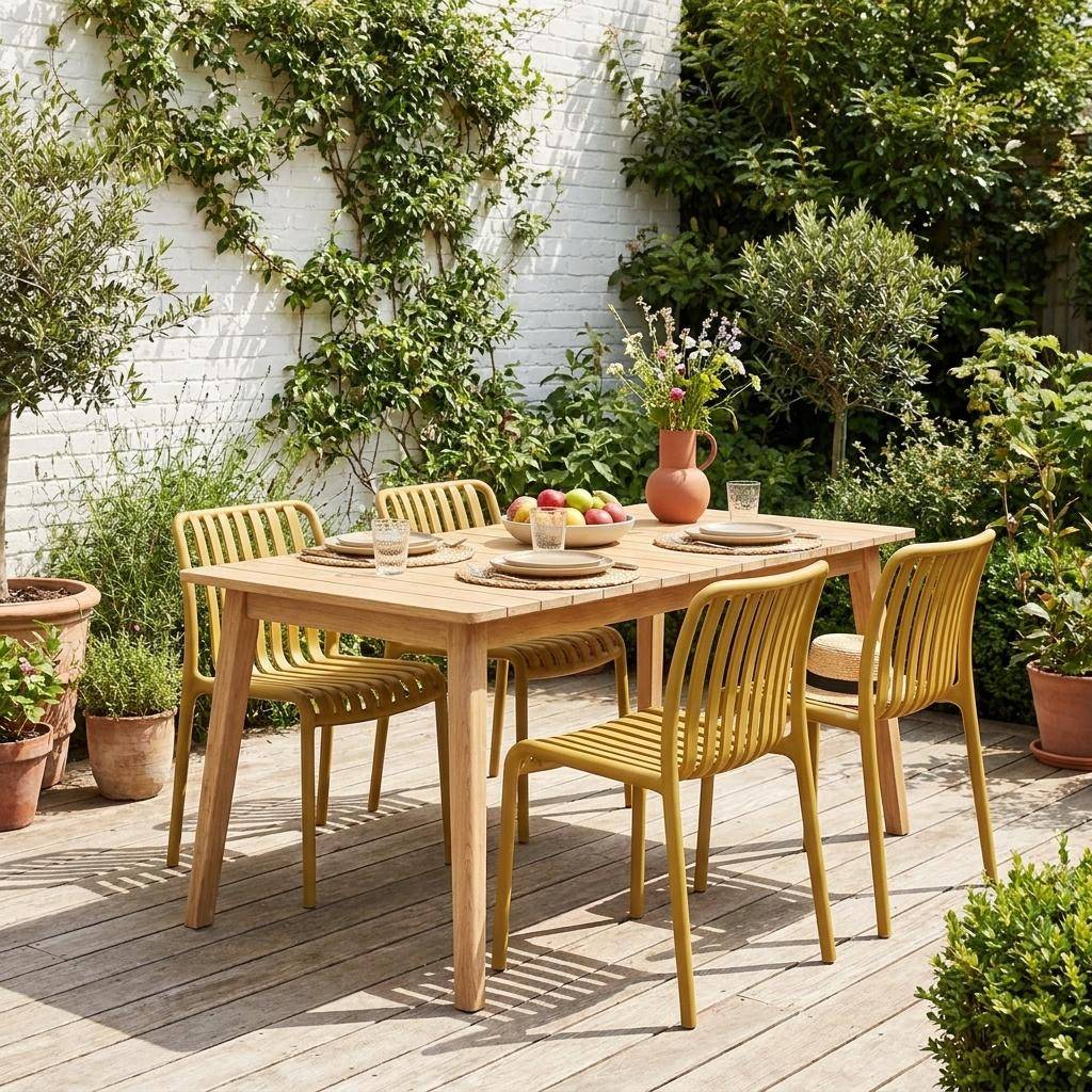 Set 4 sedie da giardino impilabili in plastica Mostarda - 60x48x80 cm Photo1