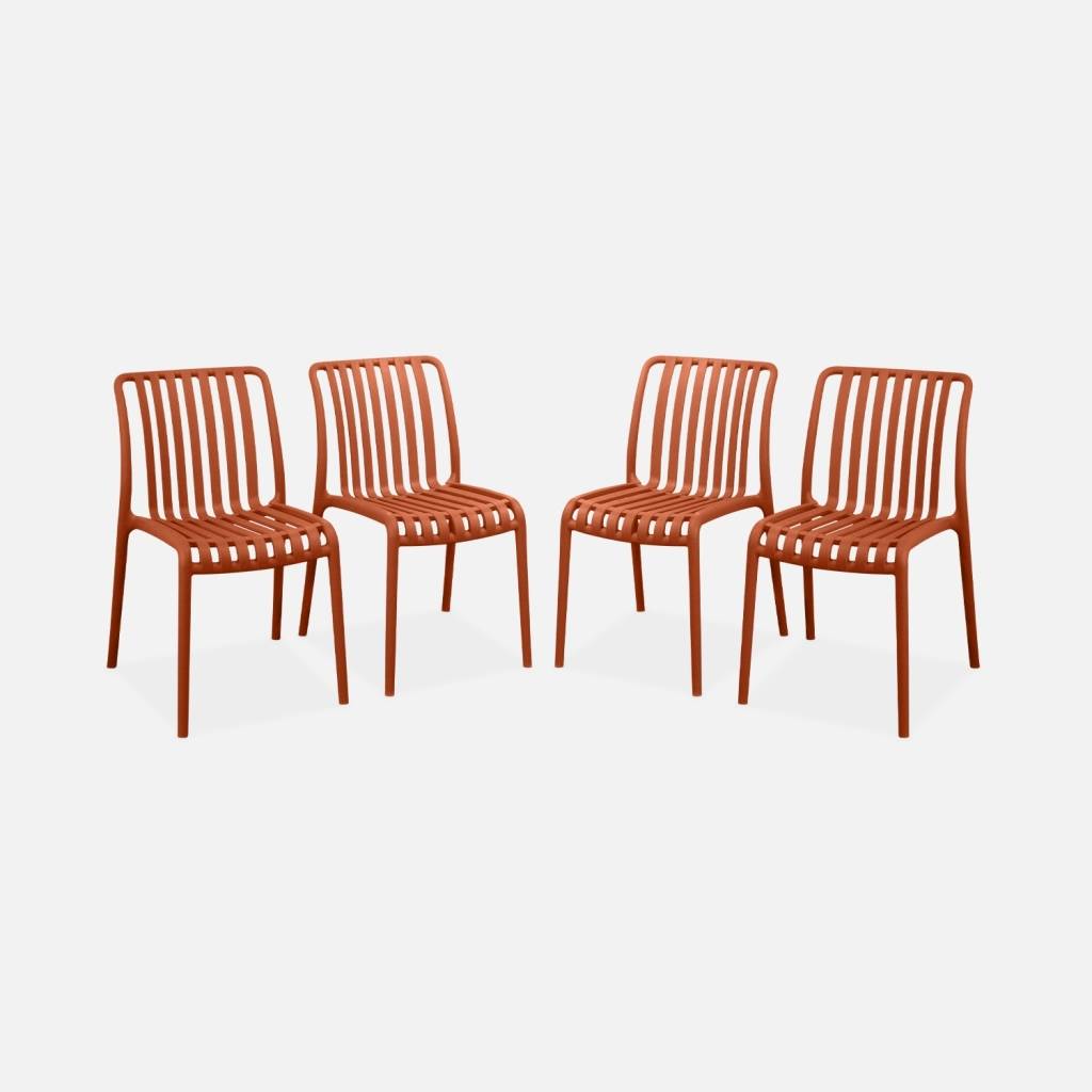 Set of 4 stackable plastic garden chairs, Terracotta