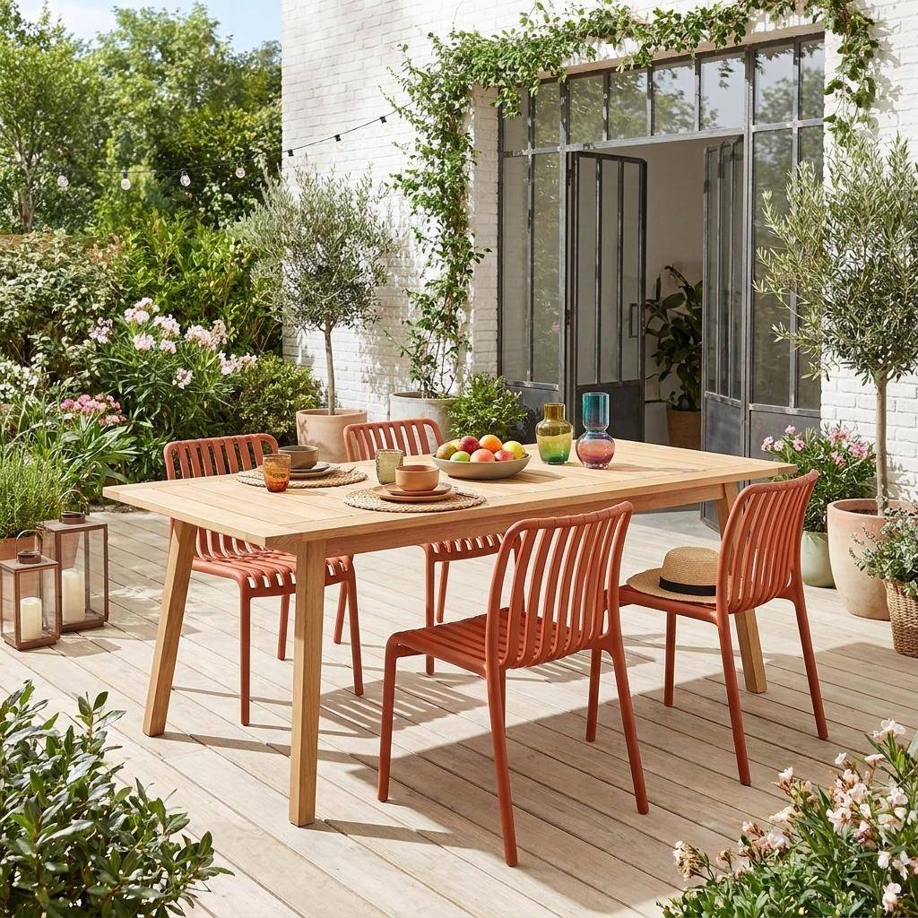 Set 4 sedie da giardino impilabili in plastica Terracotta - 60x48x80 cm Photo1