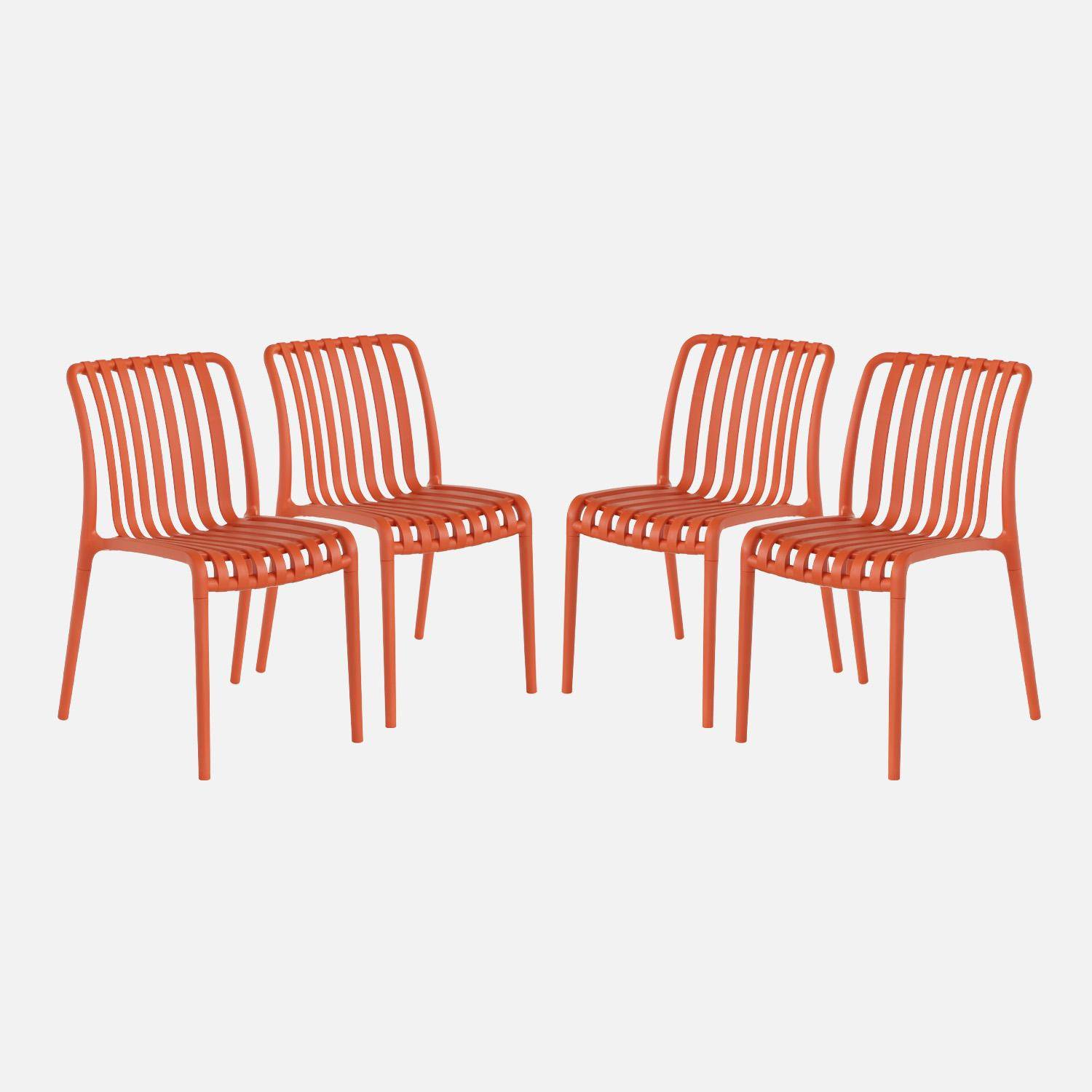 Set of 4 stackable plastic garden chairs, Agathe, Terracotta, 60x48x80 cm Photo1