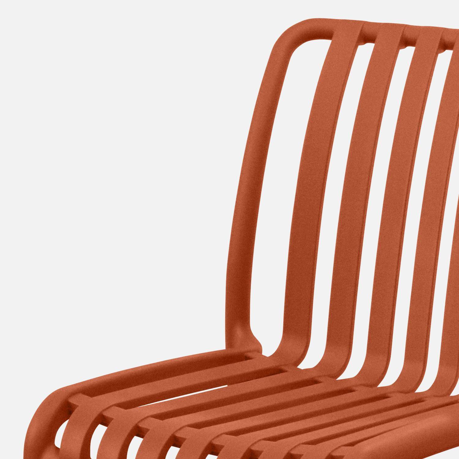 4er Set Gartenstühle aus terrakottafarbenem Kunststoff, stapelbar, bereits montiert - Agathe Photo4