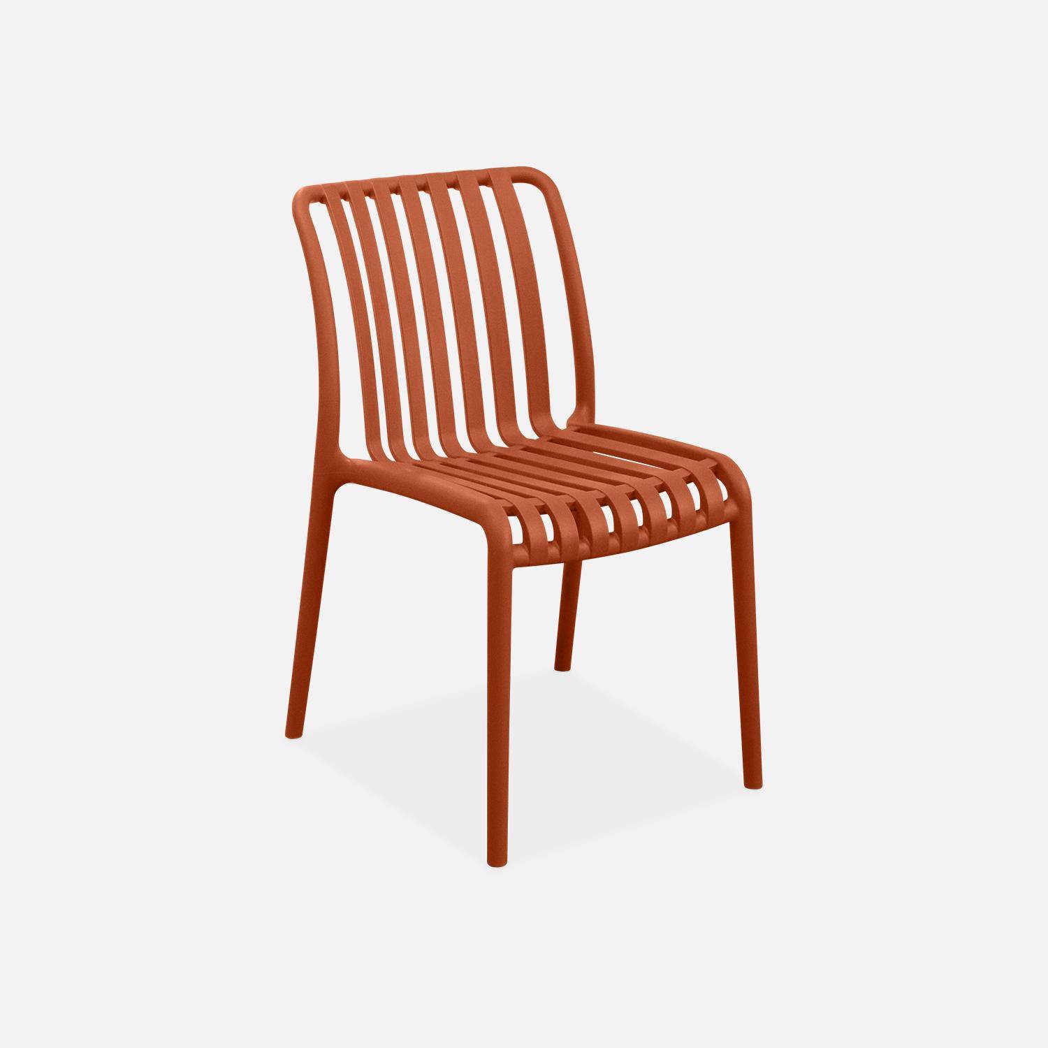 Set van 4 terracotta kunststof tuinstoelen, stapelbaar, reeds gemonteerd,sweeek,Photo4