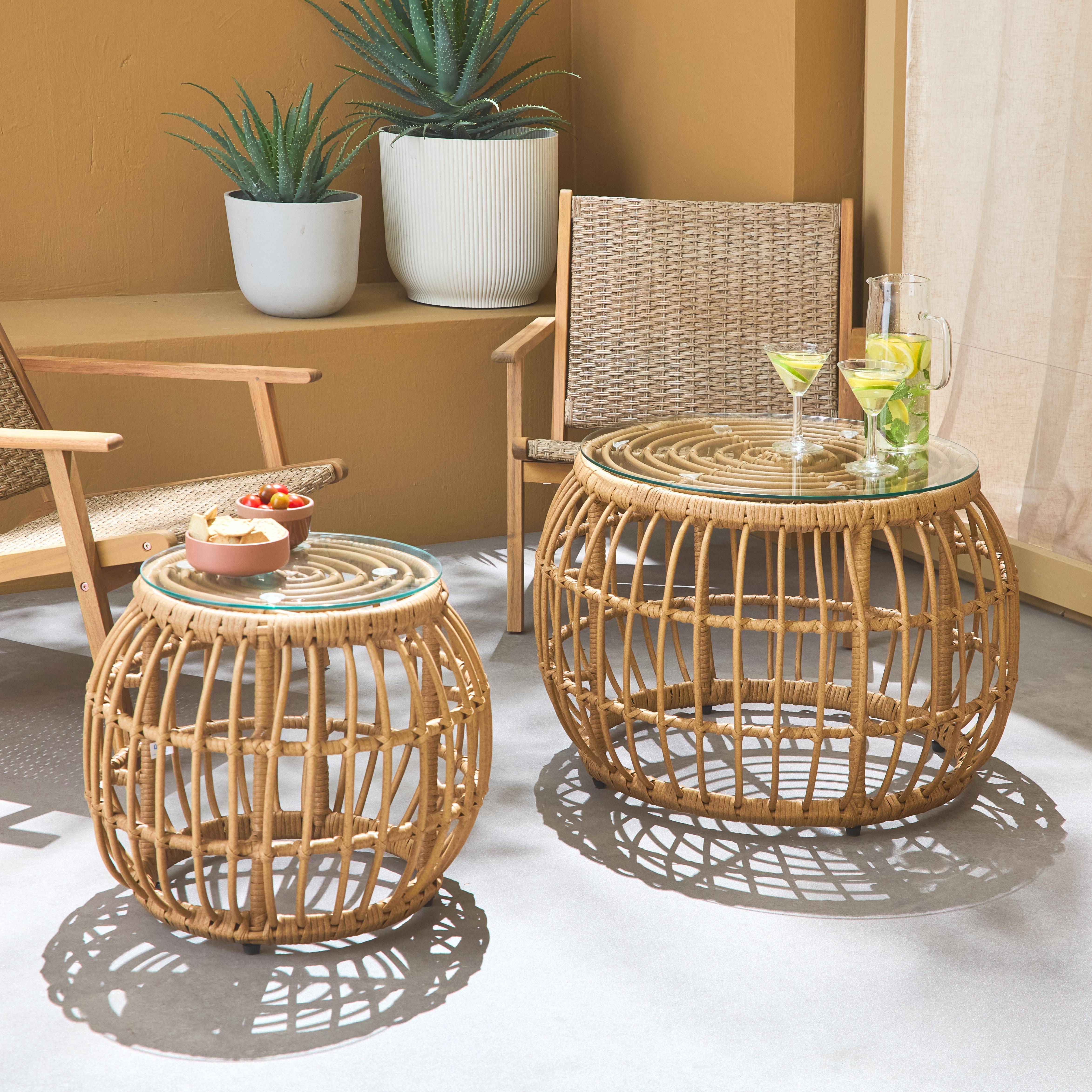 Set of 2 garden coffee tables, Aluminium & Water Resistant, natural Photo1