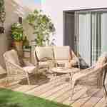 Salon de jardin en corde et aluminium, 4 places, table en zinc  Photo1