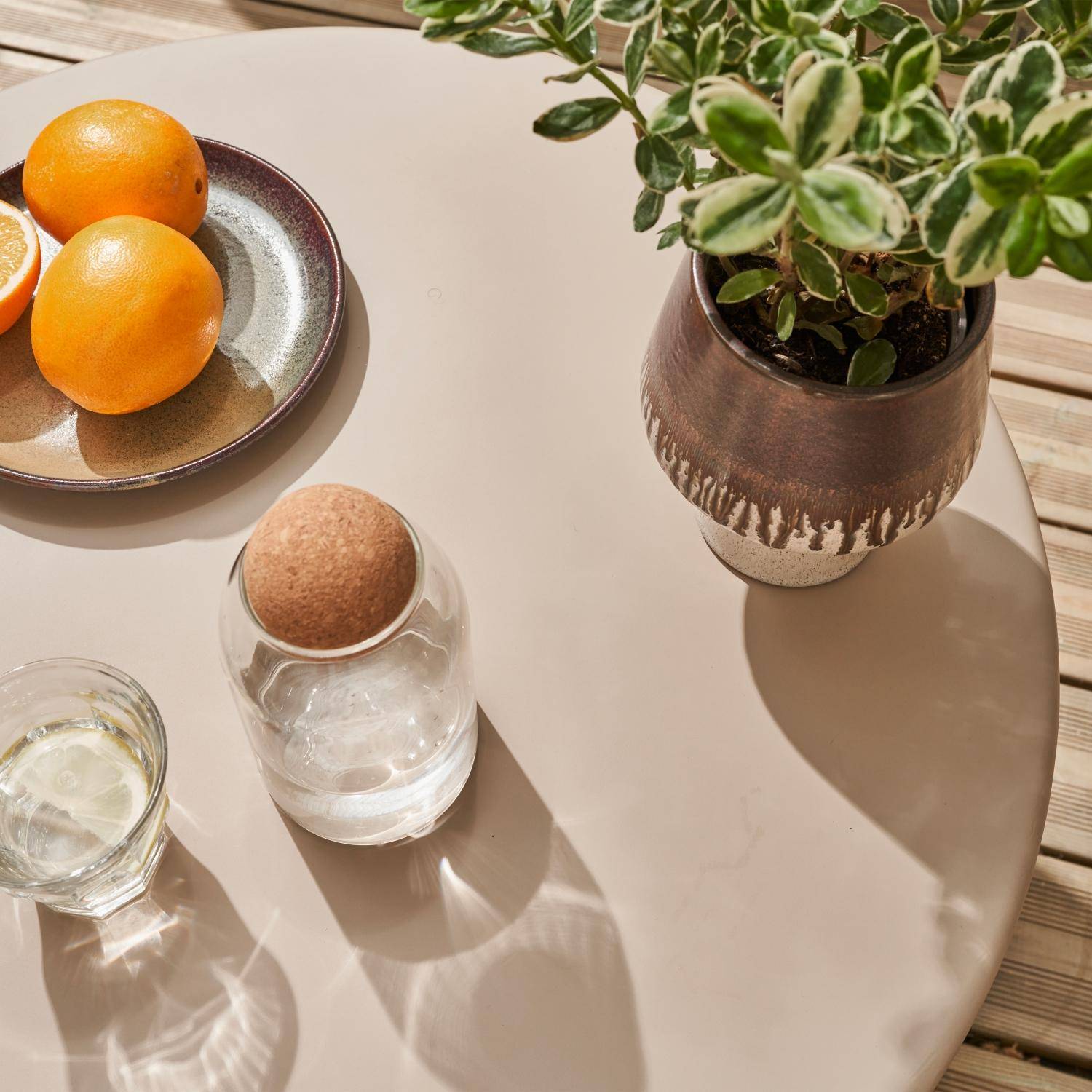 Gartenmöbelset aus Stahl mit Seilbespannung, Tischplatte aus Zink, 4 Sitzplätze - Vatua Photo2