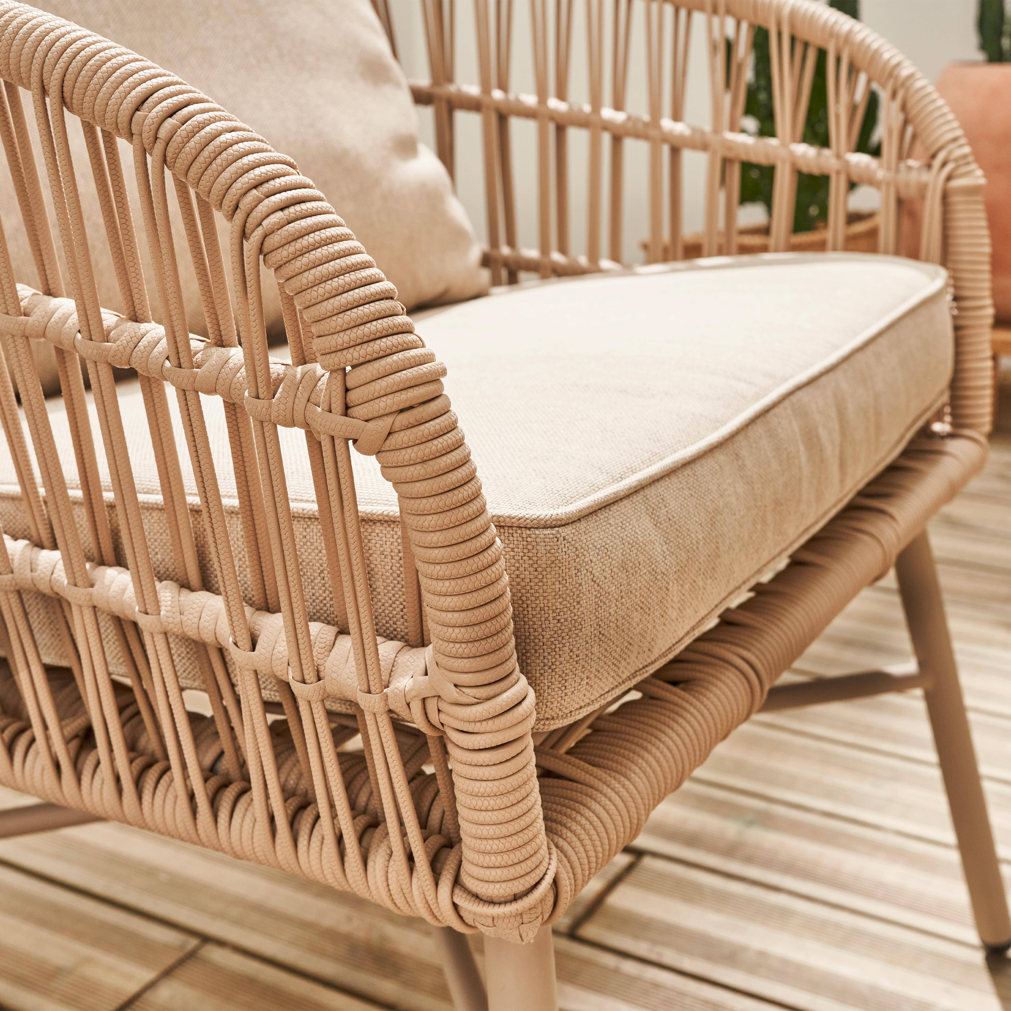 Salotto da giardino in corda a 4 posti, Vatuo, Beige, 146x70x76 cm Photo3