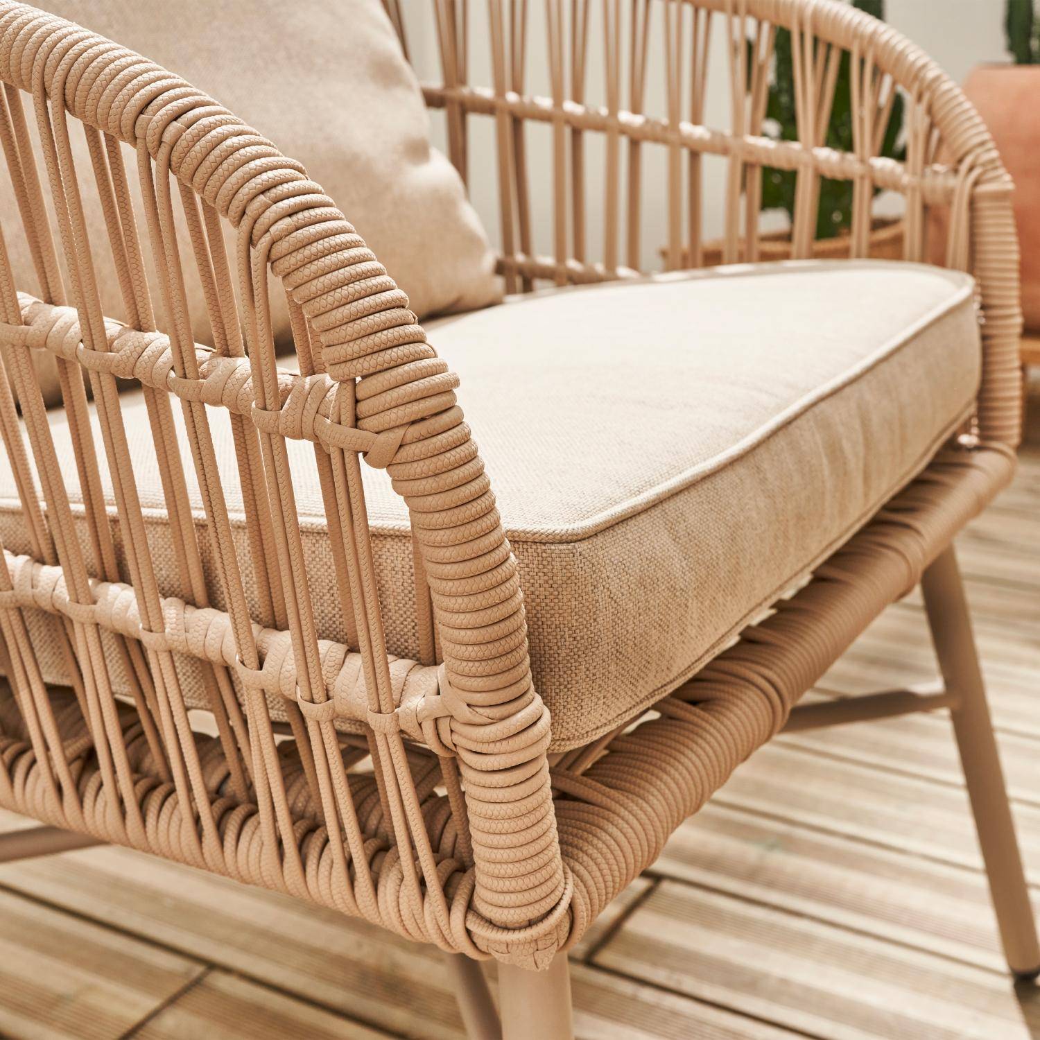 Gartenmöbelset aus Stahl mit Seilbespannung, Tischplatte aus Zink, 4 Sitzplätze - Vatua Photo3