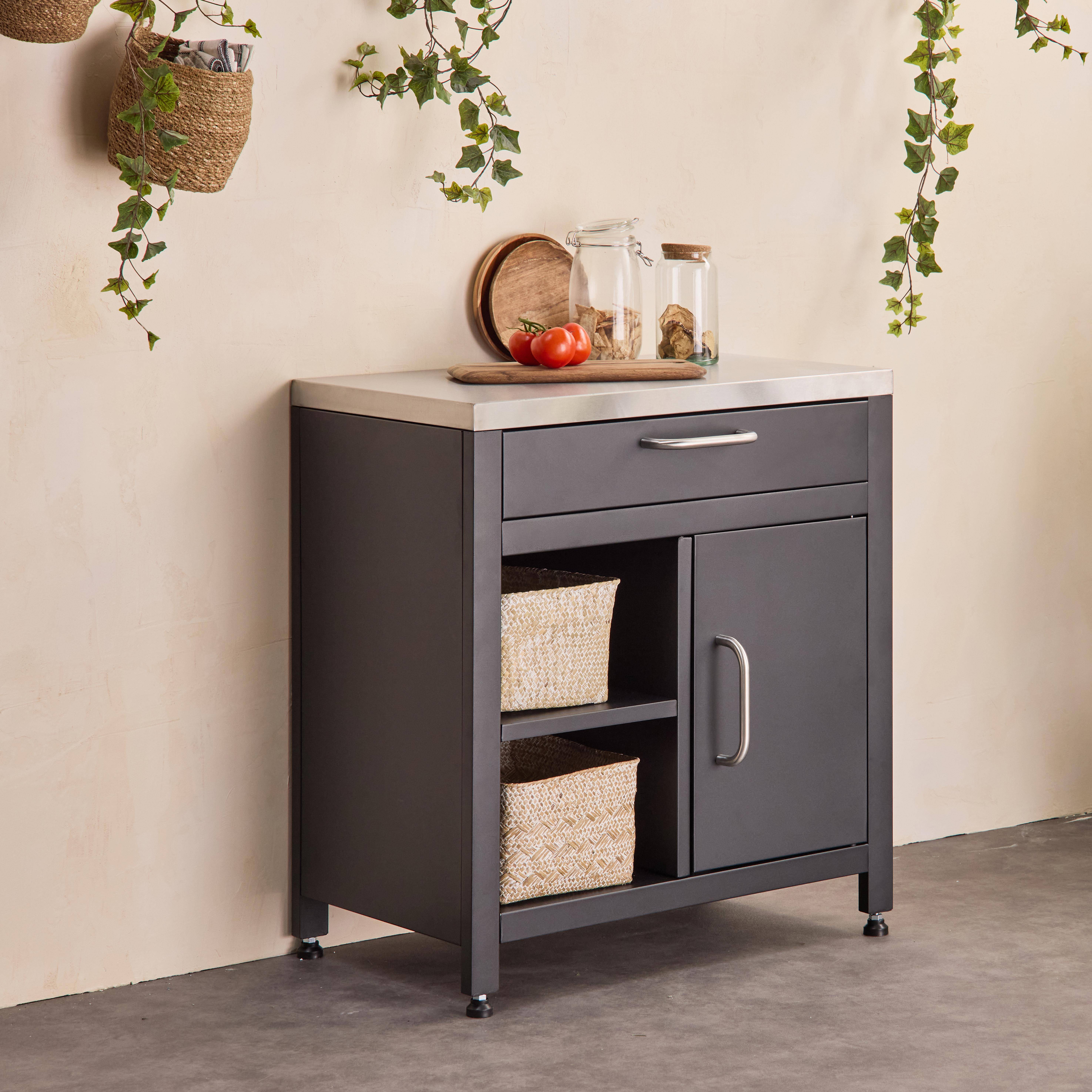 1 drawer and 1 door steel outdoor kitchen, Black | sweeek