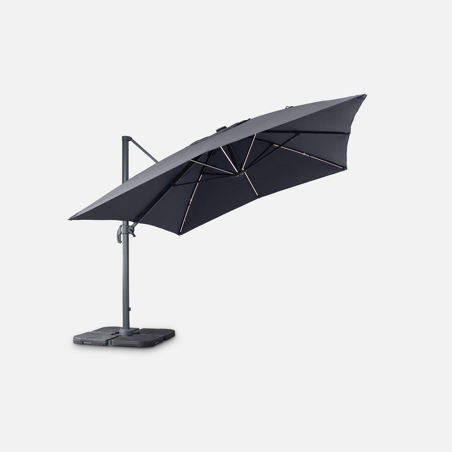 Rectangular 3x4m top-of-the-range LED solar umbrella - Luce Grey - Off-centre umbrella, tilts, folds and rotates 360°, solar charger,sweeek,Photo3
