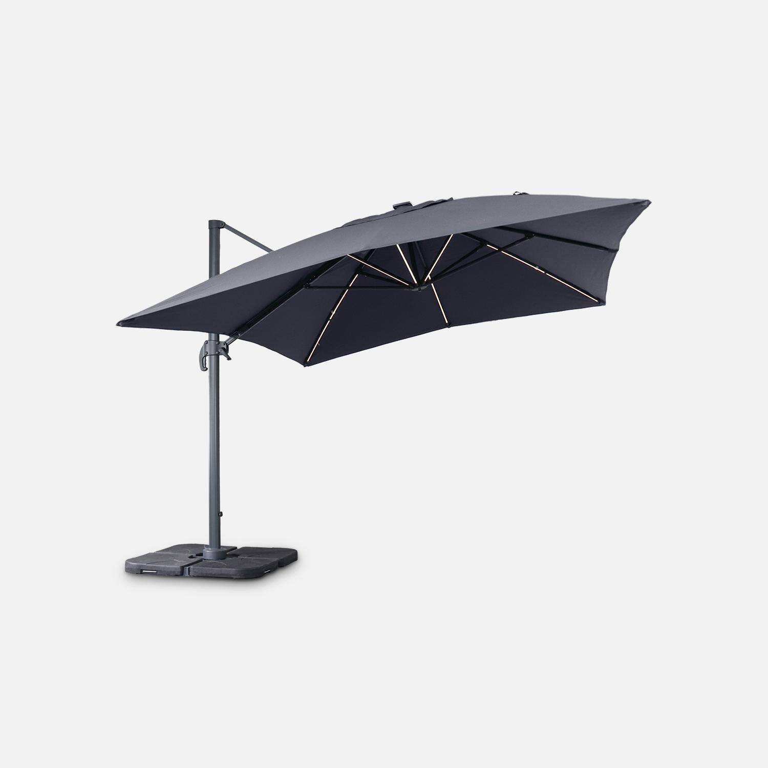 Rectangular 3x4m top-of-the-range LED solar umbrella - Luce Grey - Off-centre umbrella, tilts, folds and rotates 360°, solar charger,sweeek,Photo2