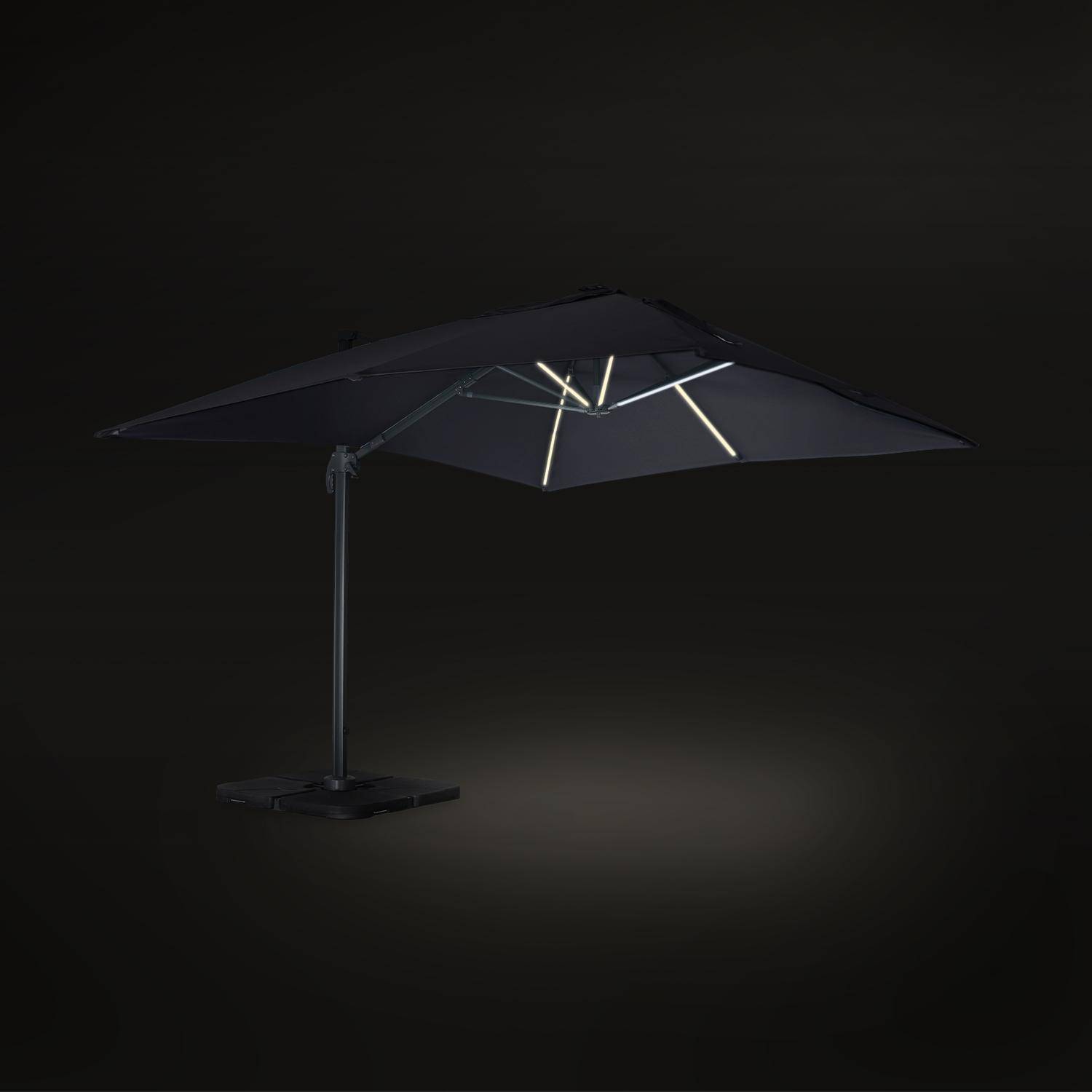 Rectangular 3x4m top-of-the-range LED solar umbrella - Luce Grey - Off-centre umbrella, tilts, folds and rotates 360°, solar charger,sweeek,Photo4