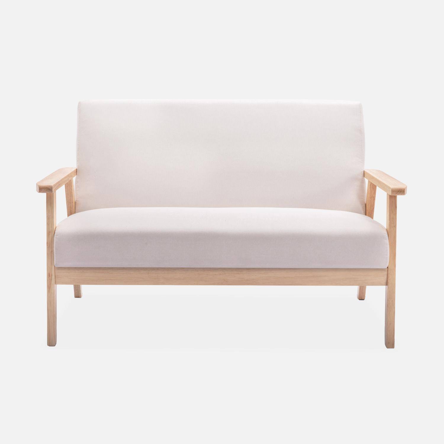 Scandi-style 2-seater sofa and armchair, wood and cream fabric, L114xW69.5xH73cm, Isak Photo4