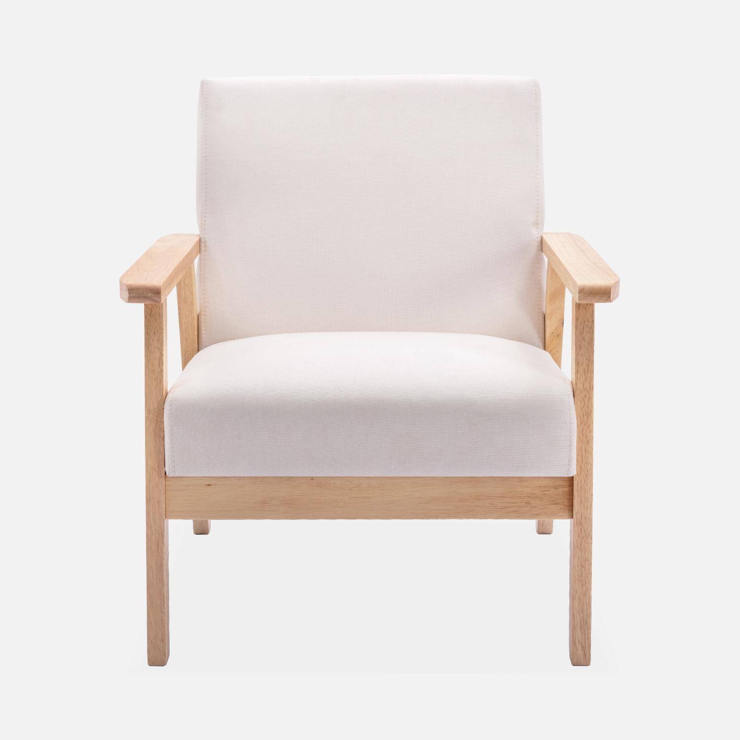 Armchair and 2-seater sofa in hevea wood, Isak set, Beige, 114x69.5x73 cm Photo5